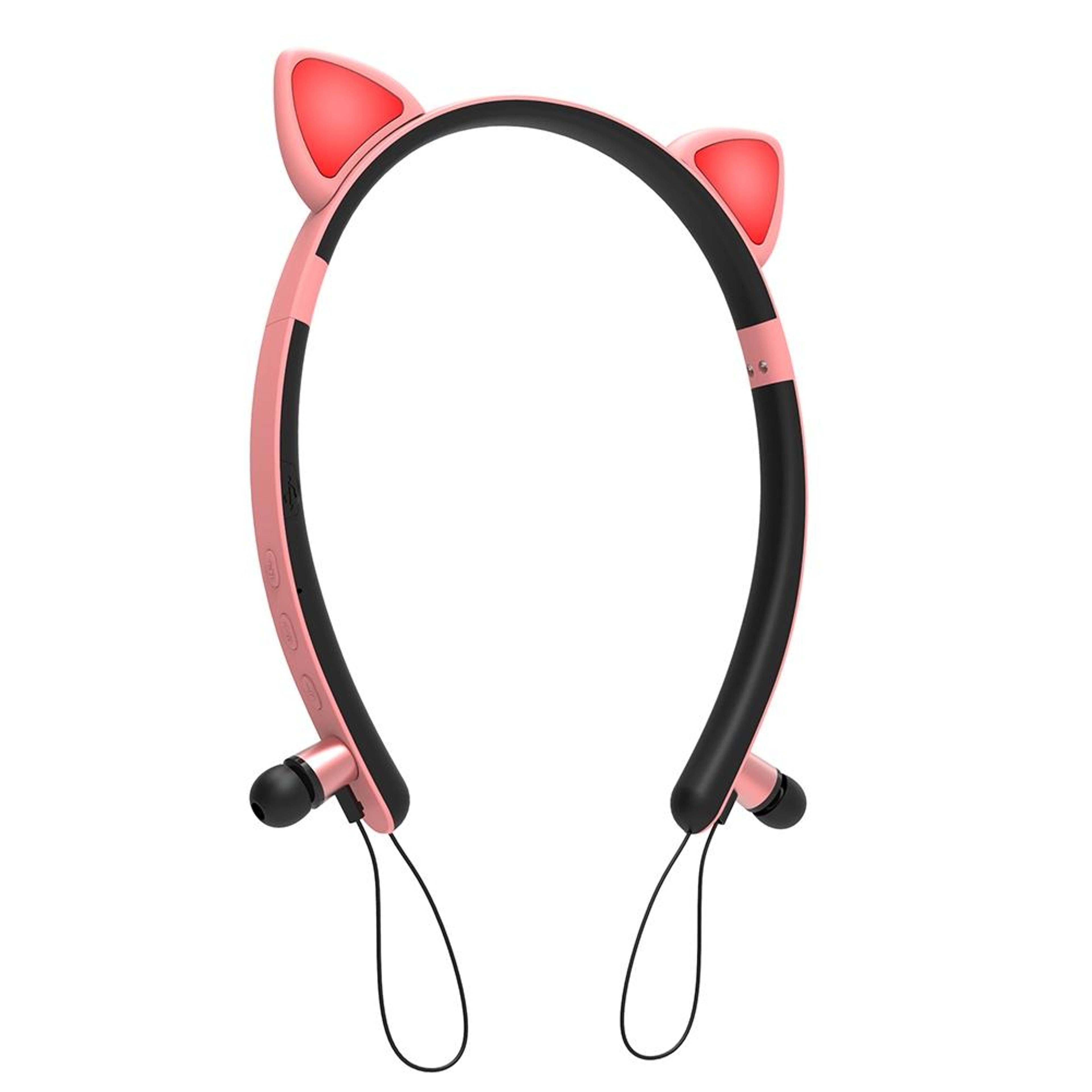 wireless bluetooth cat ear headphones led light, portable stereo hifi mic headset