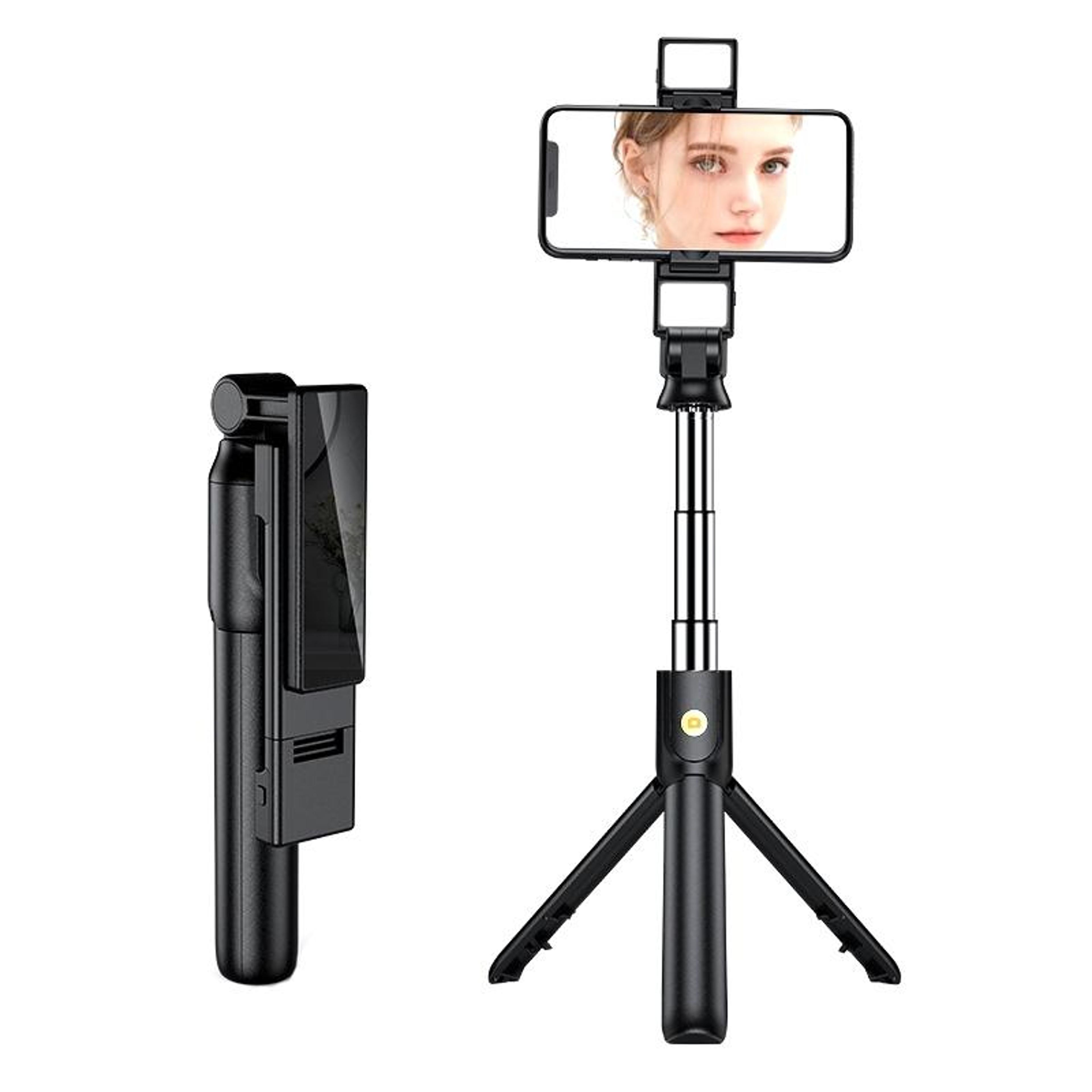 bluetooth selfie stick tripod with fill light & remote for vlogging and live streaming