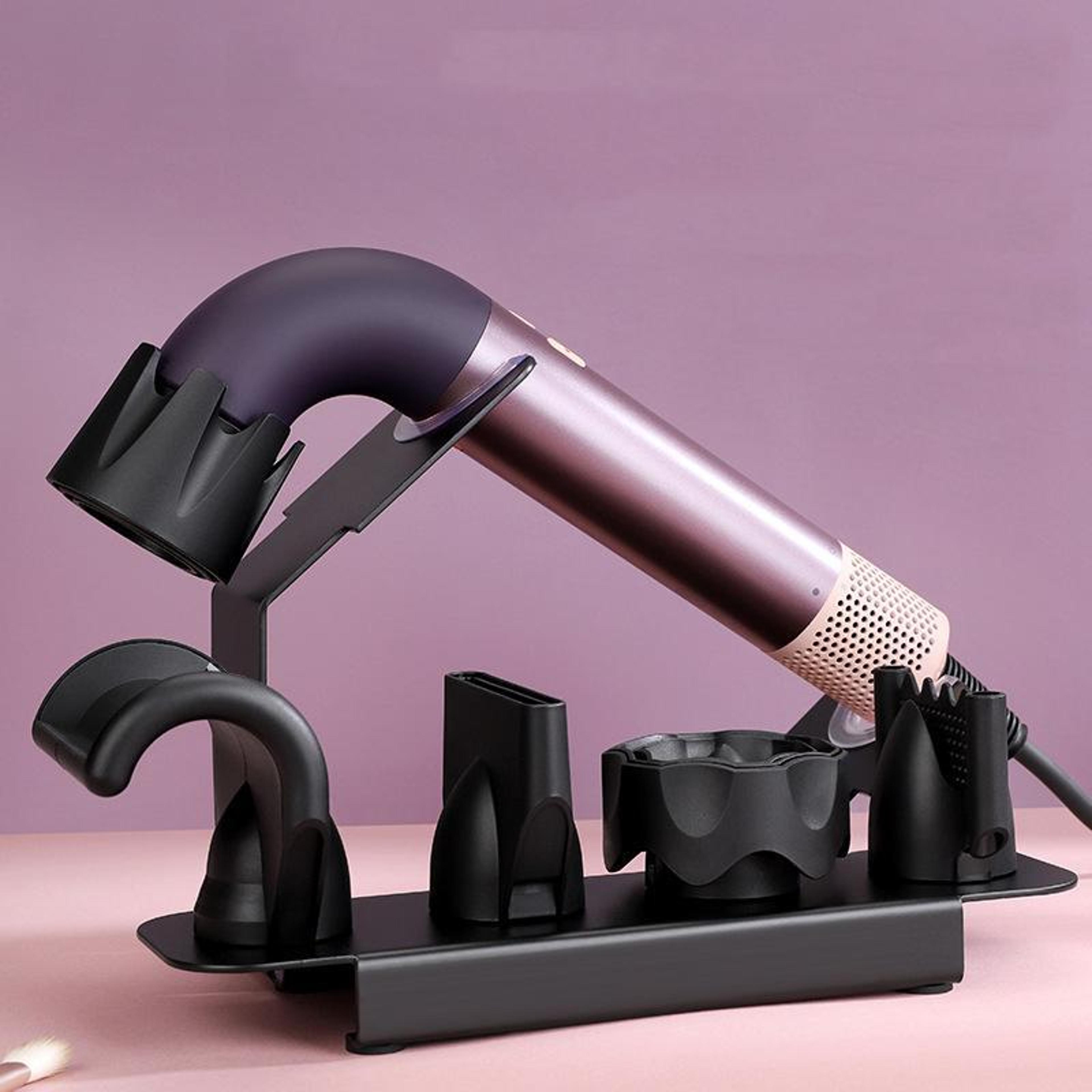 hair dryer stand with magnetic nozzle storage holder for attachments