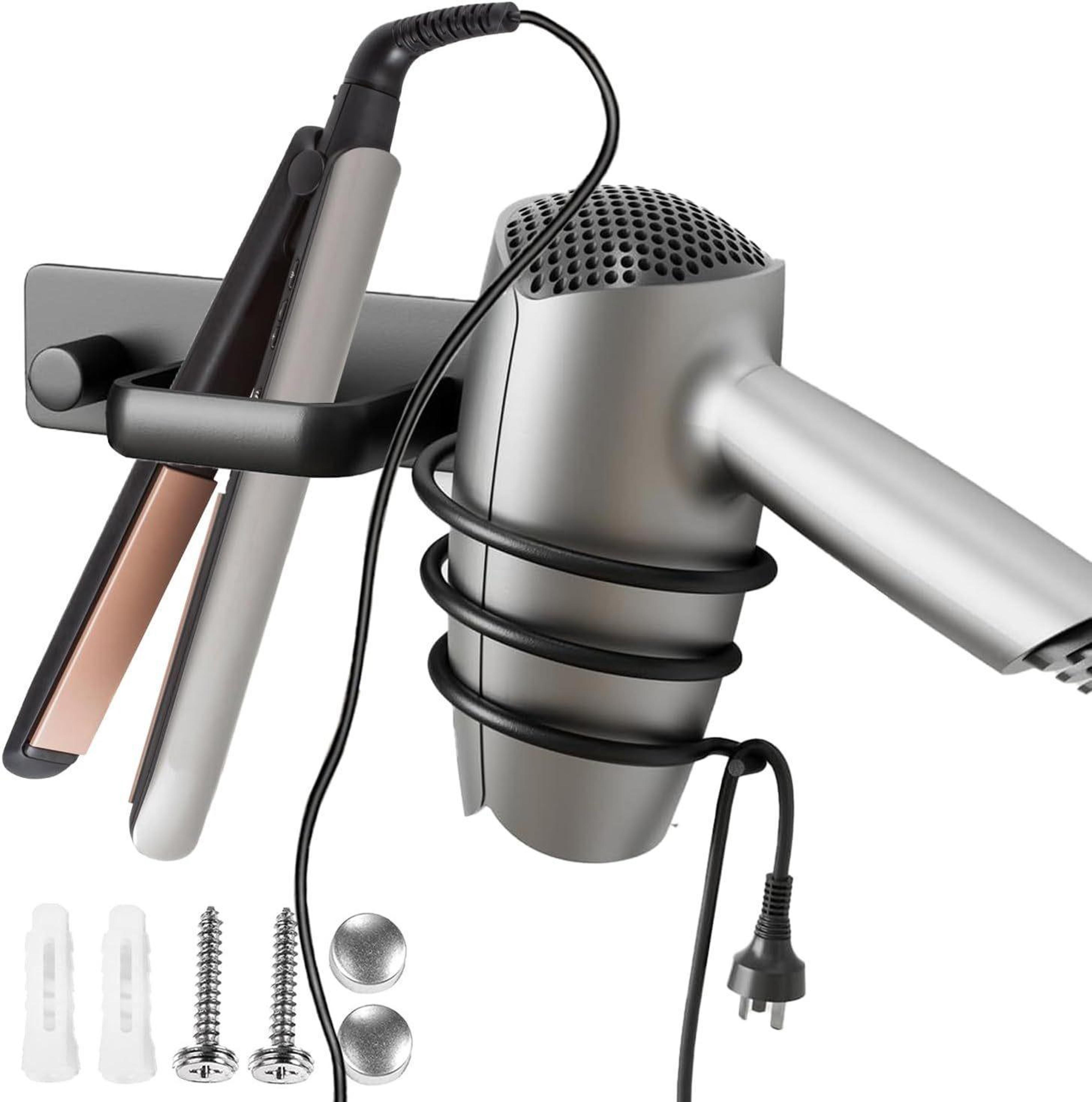space aluminum wall mounted hair tool organizer for blow dryer, flat iron & curling iron storage