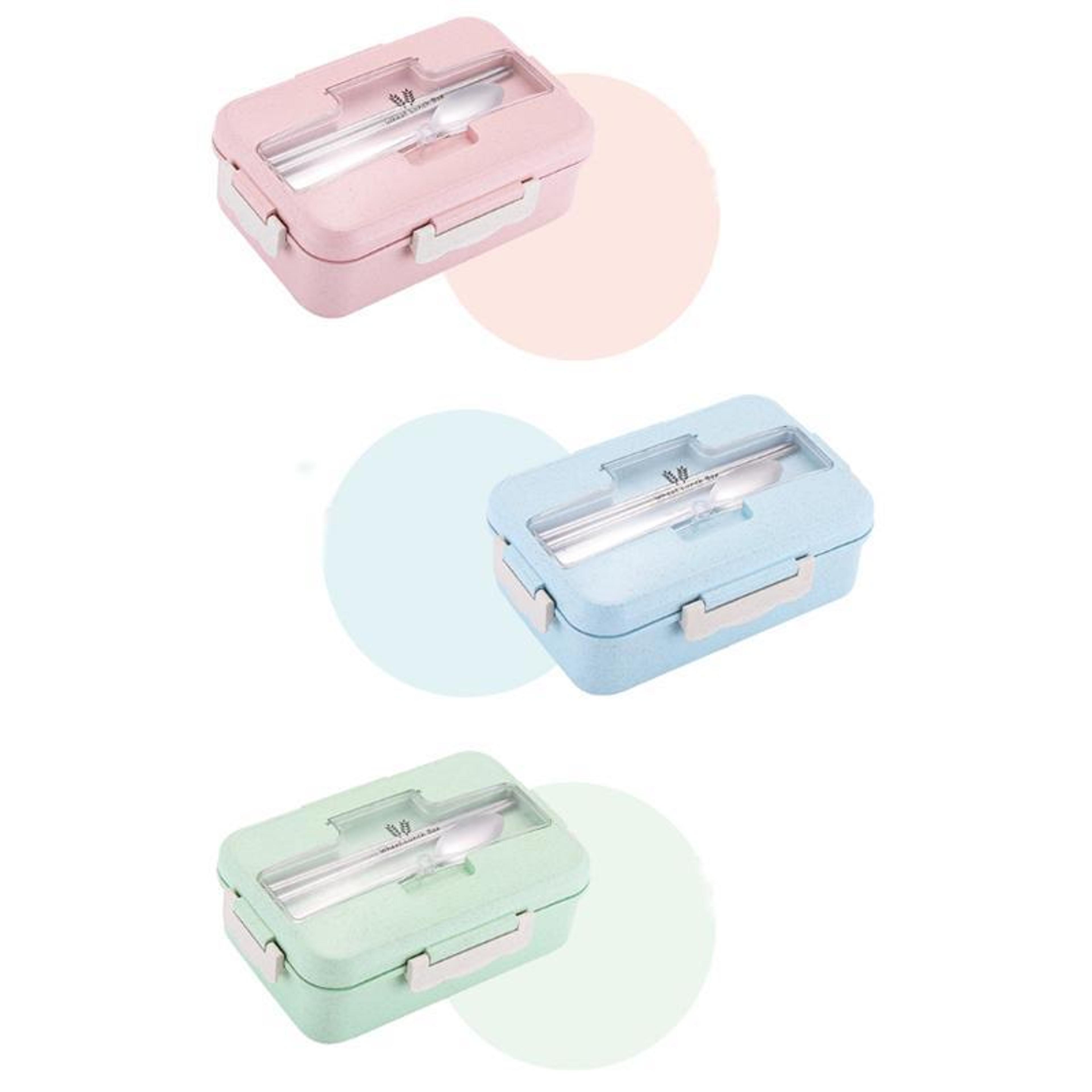 microwave lunch box with compartments & stainless steel cutlery