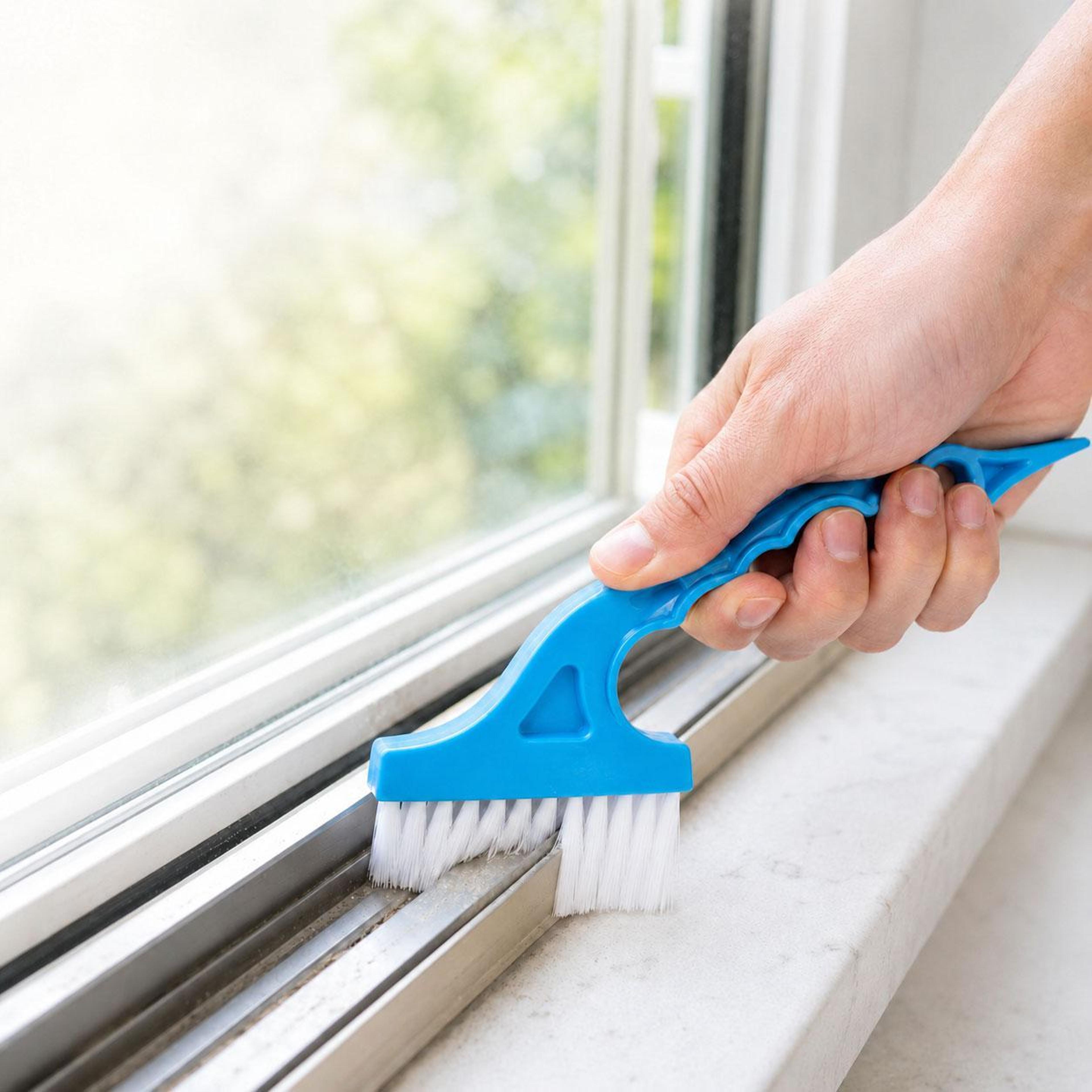 window track cleaning brush with built in scraper for grooves, gaps & sliding door rails