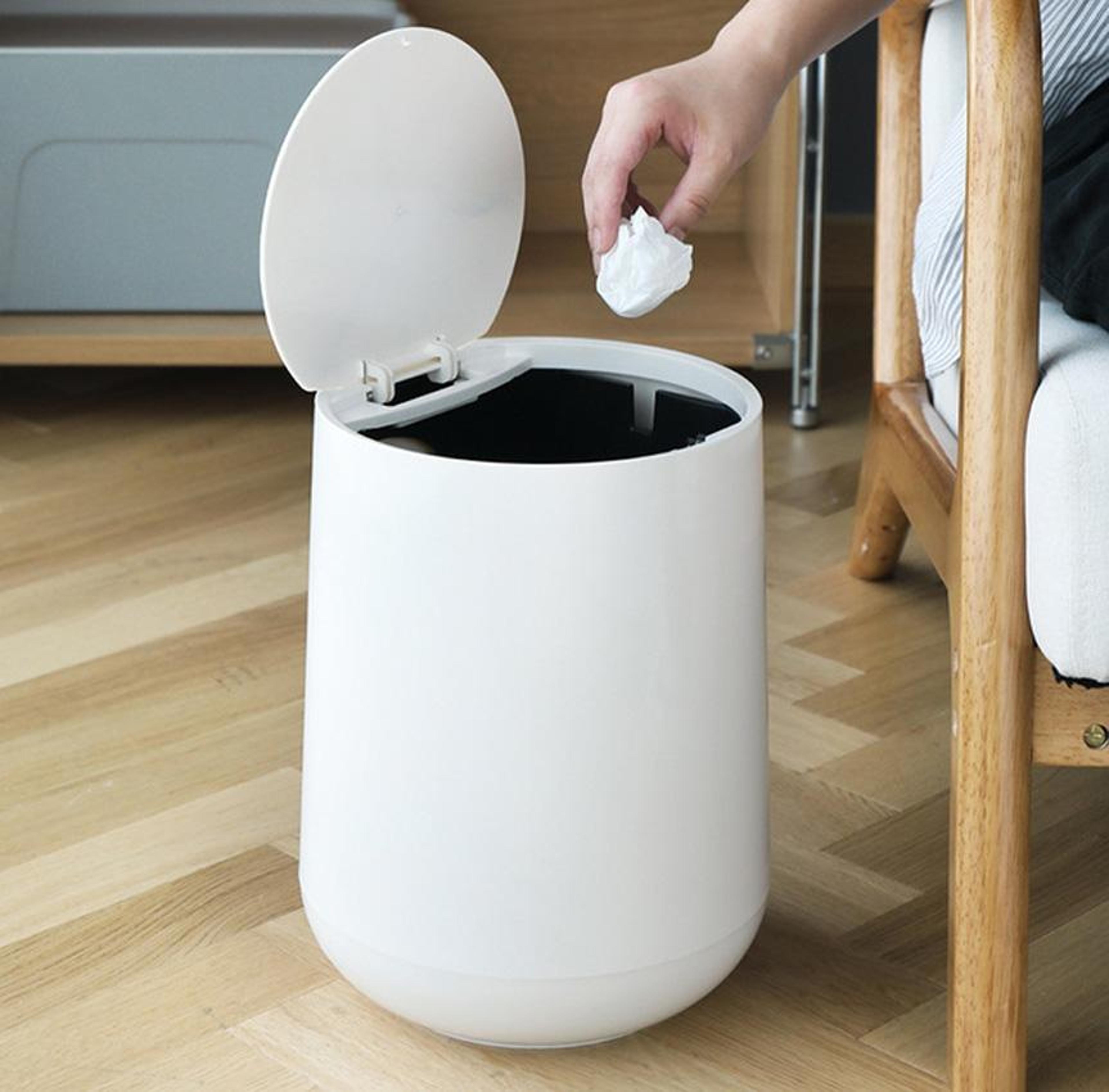 spring lid kitchen trash can space saving plastic garbage bin for home & office