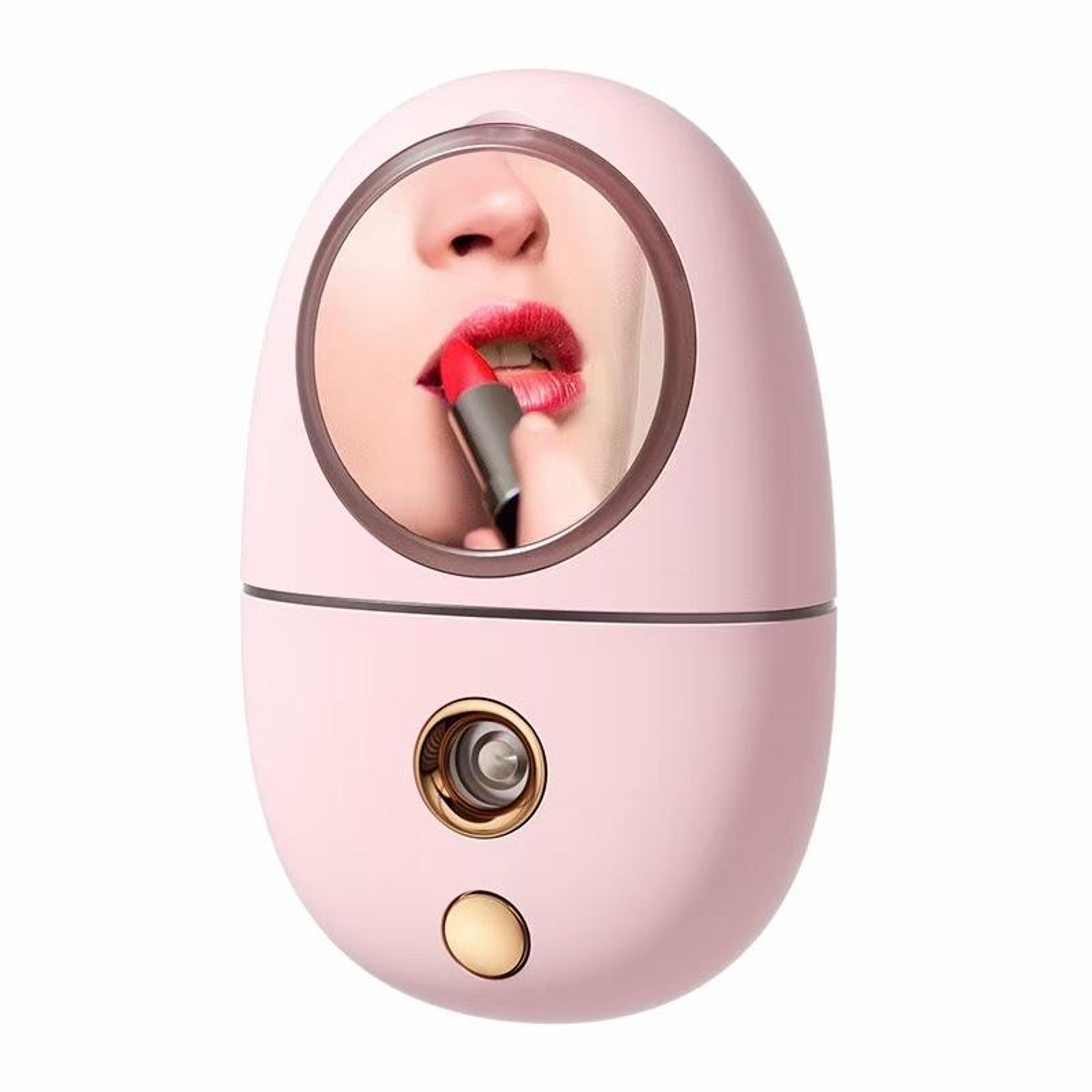 portable makeup mirror facial mist spray moisturizing device pink