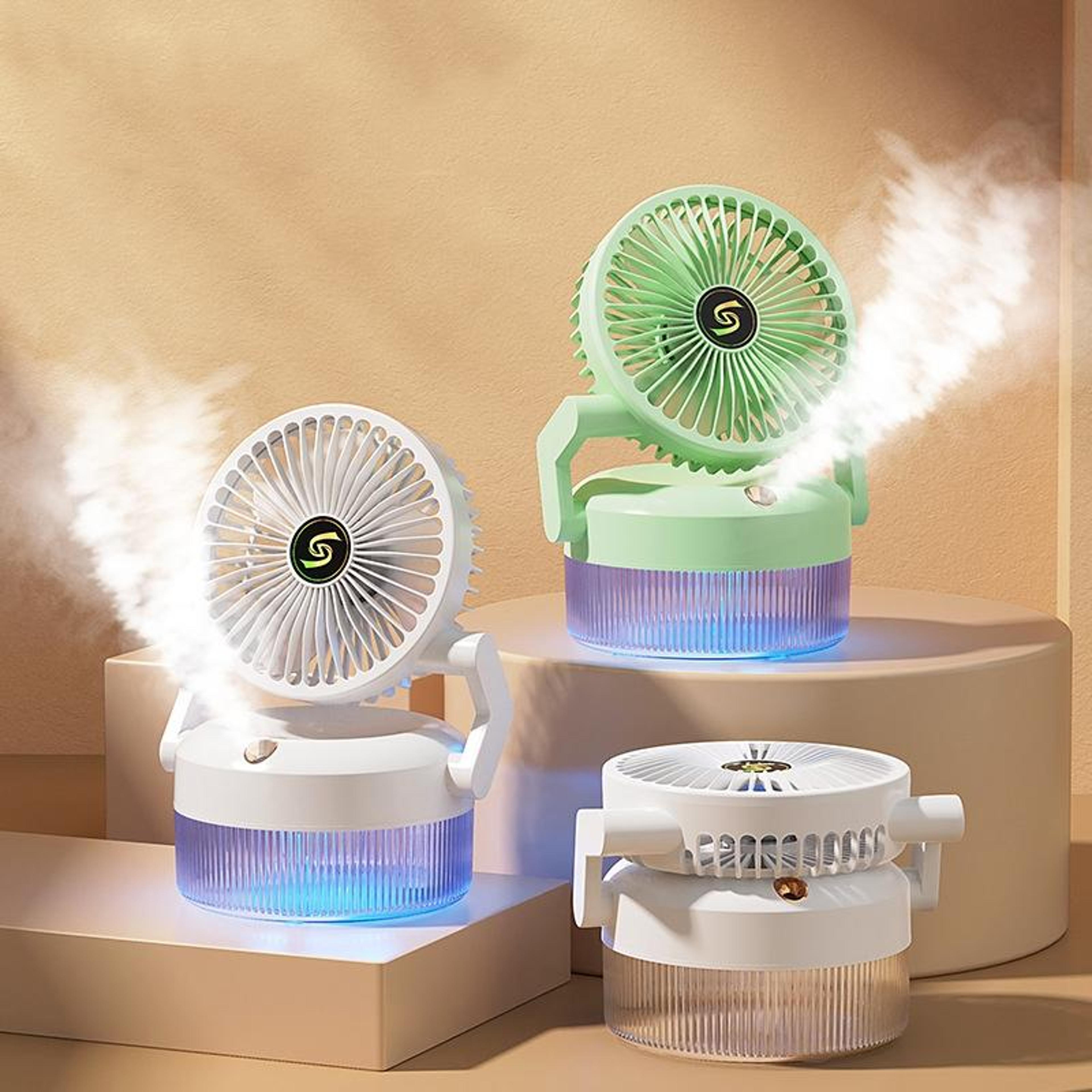 usb rechargeable folding misting desktop fan with humidifier and night light