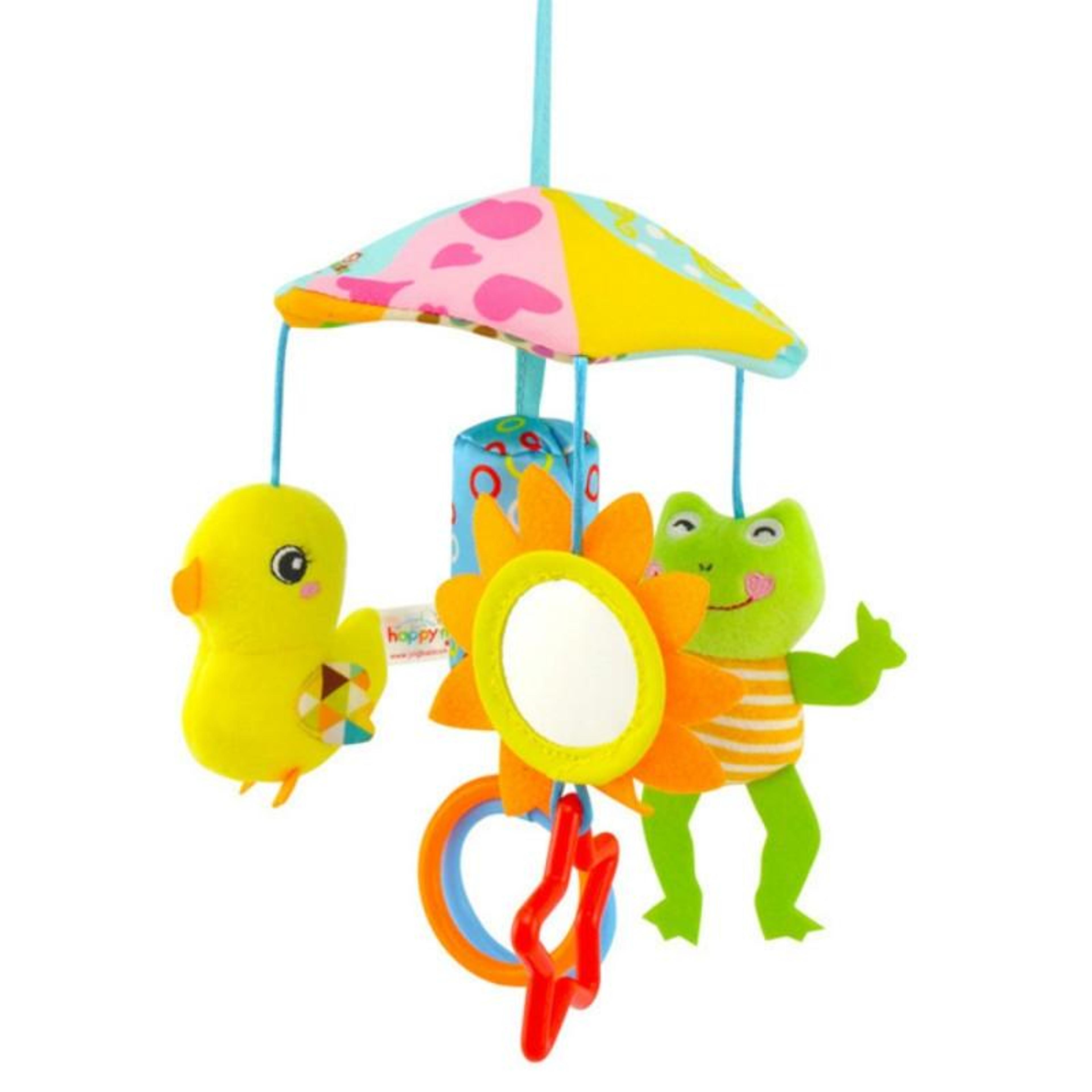 baby animal stroller hanging rattle toy with wind chime and sensory pendant
