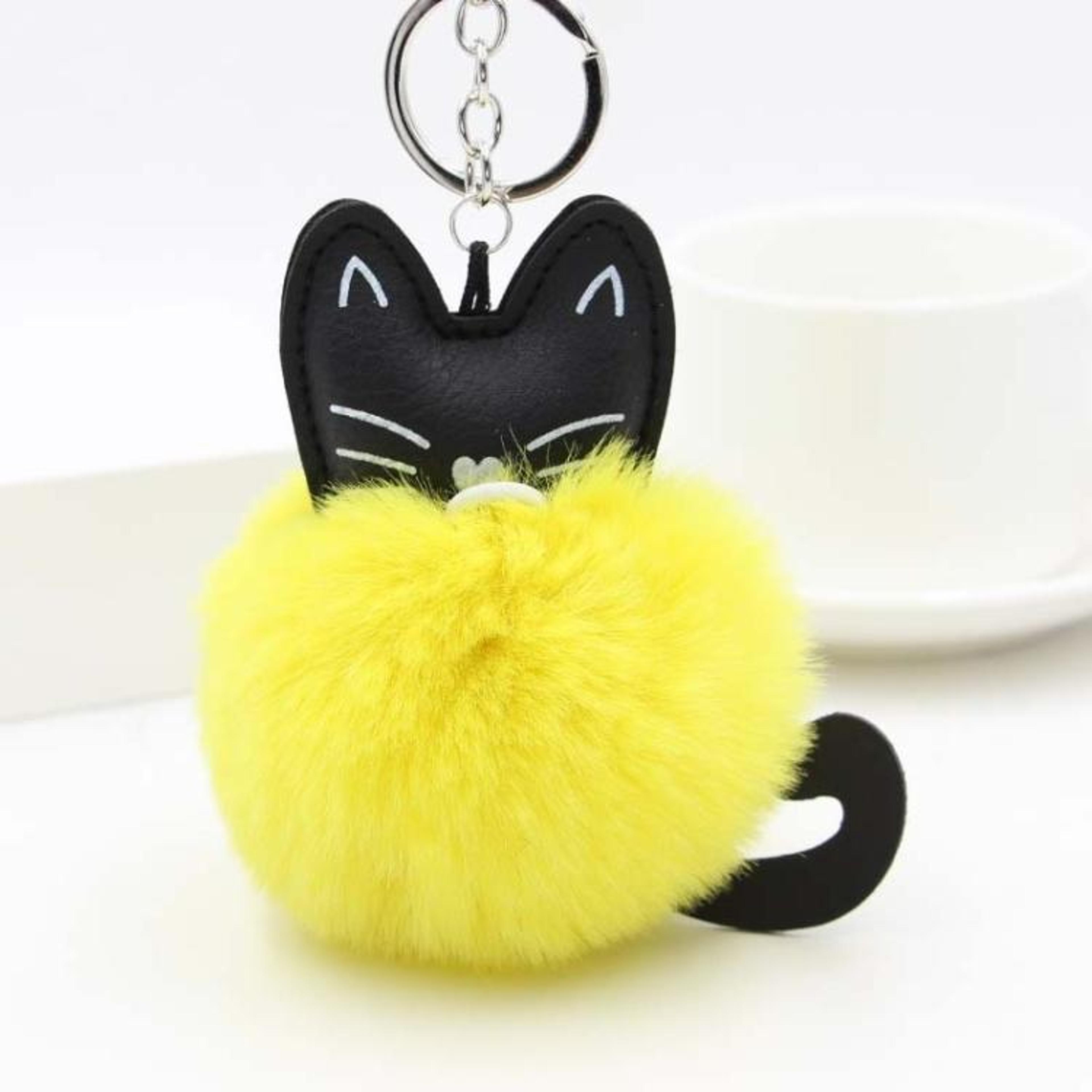 cute fluffy cat head pom pom keychain plush charm for bags, keys & gifts