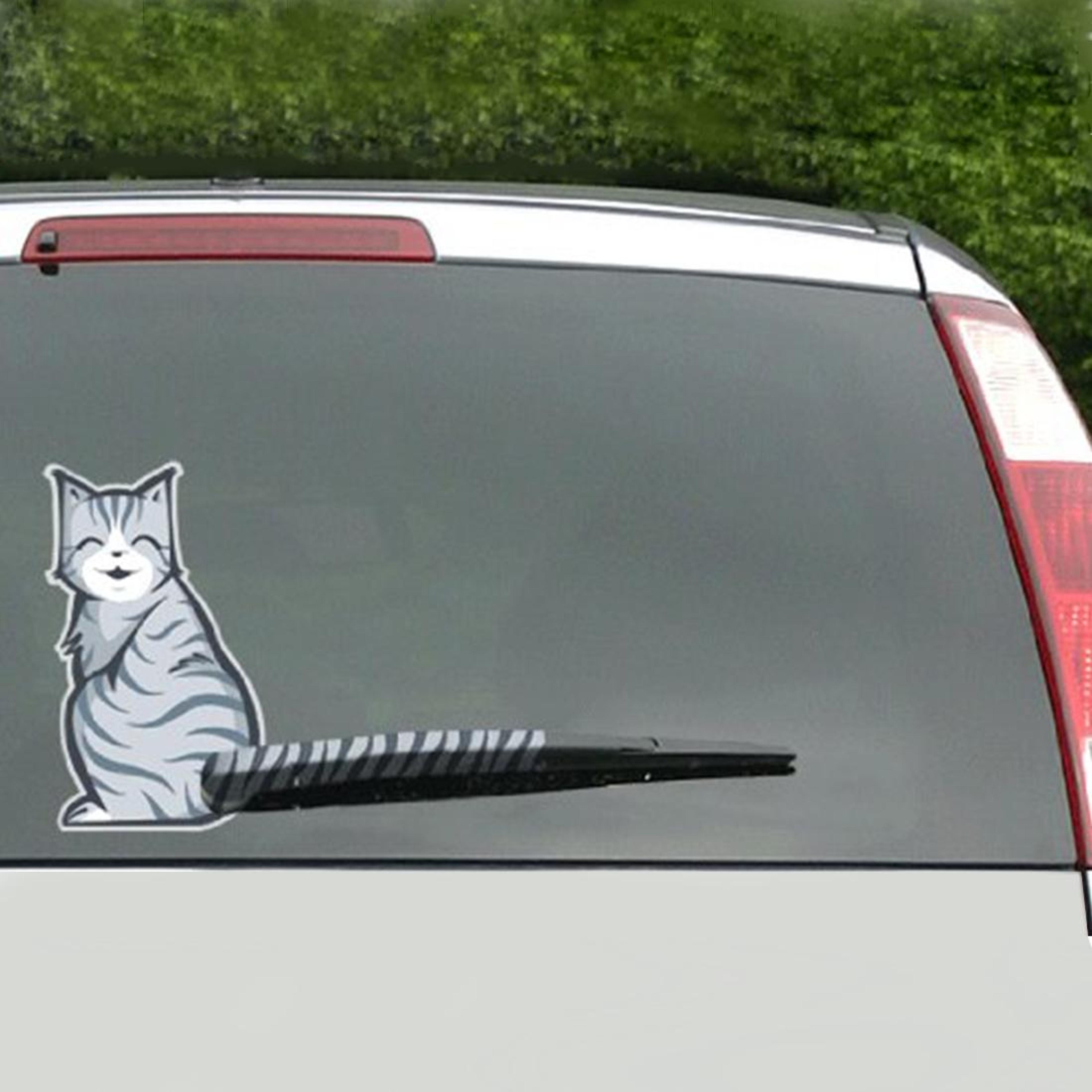smiling cat moving tail rear wiper decal reflective car window sticker