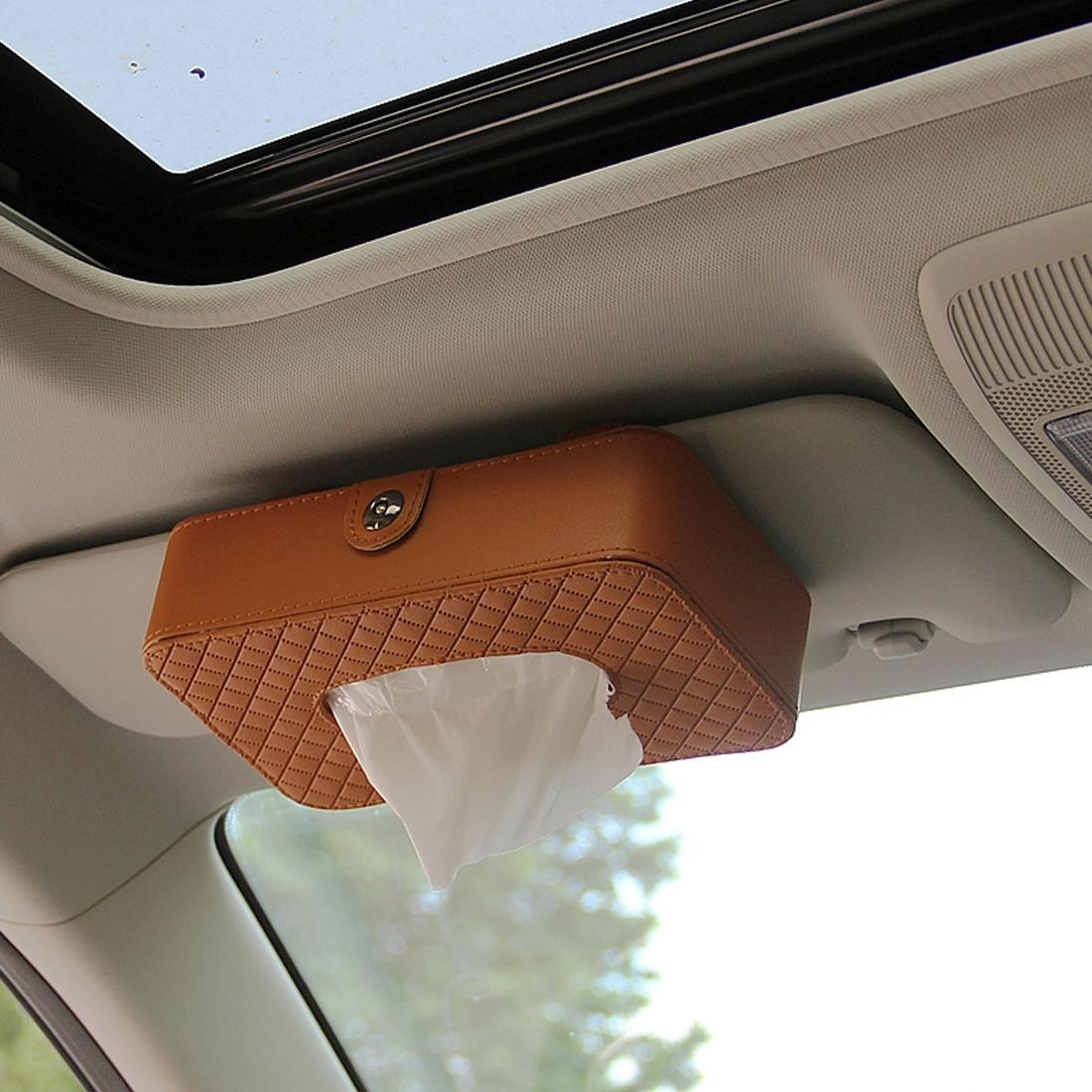 car sun visor tissue holder organizer with pu leather napkin dispenser & included tissues