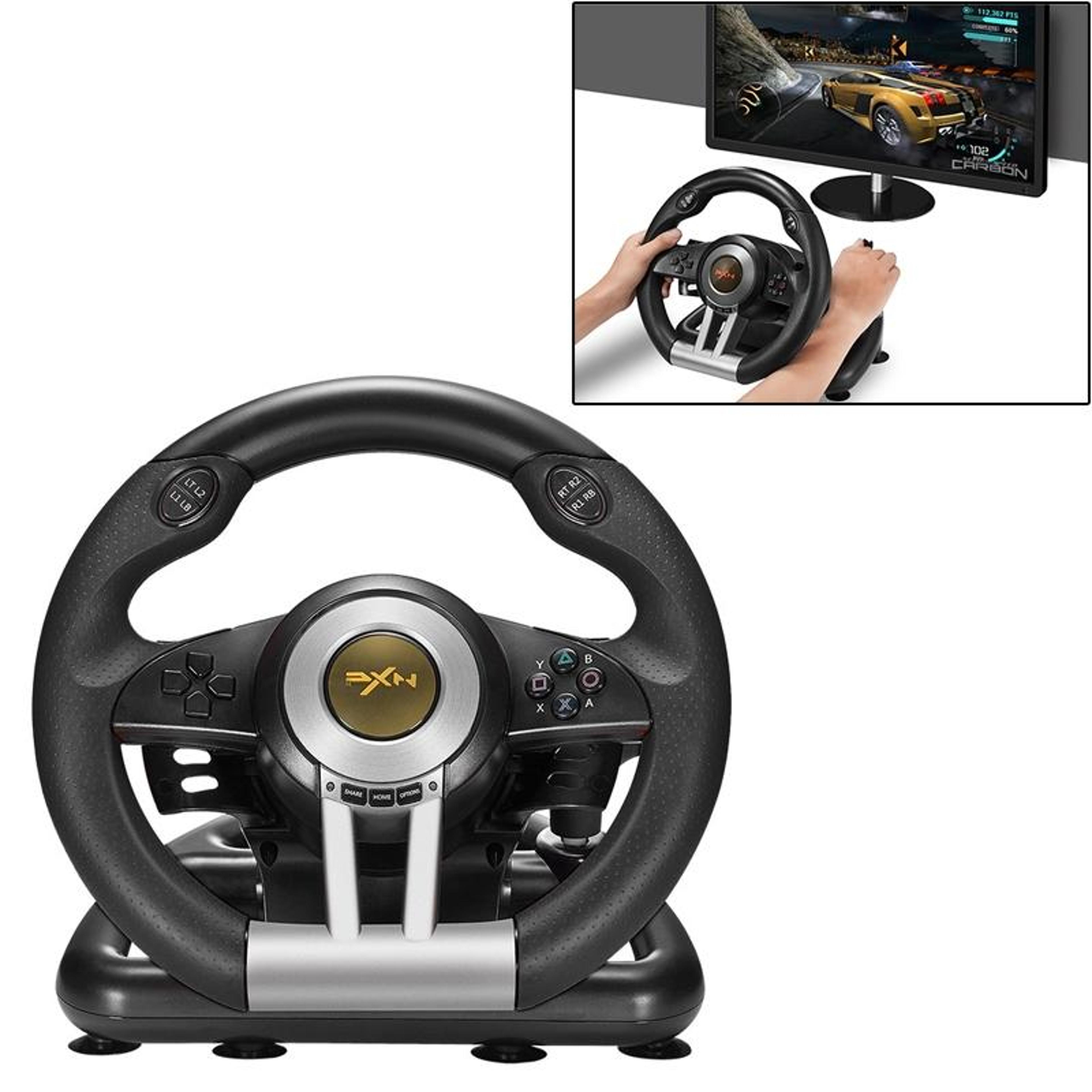 multi platform racing steering wheel with pedals for pc, ps4, xbox & switch