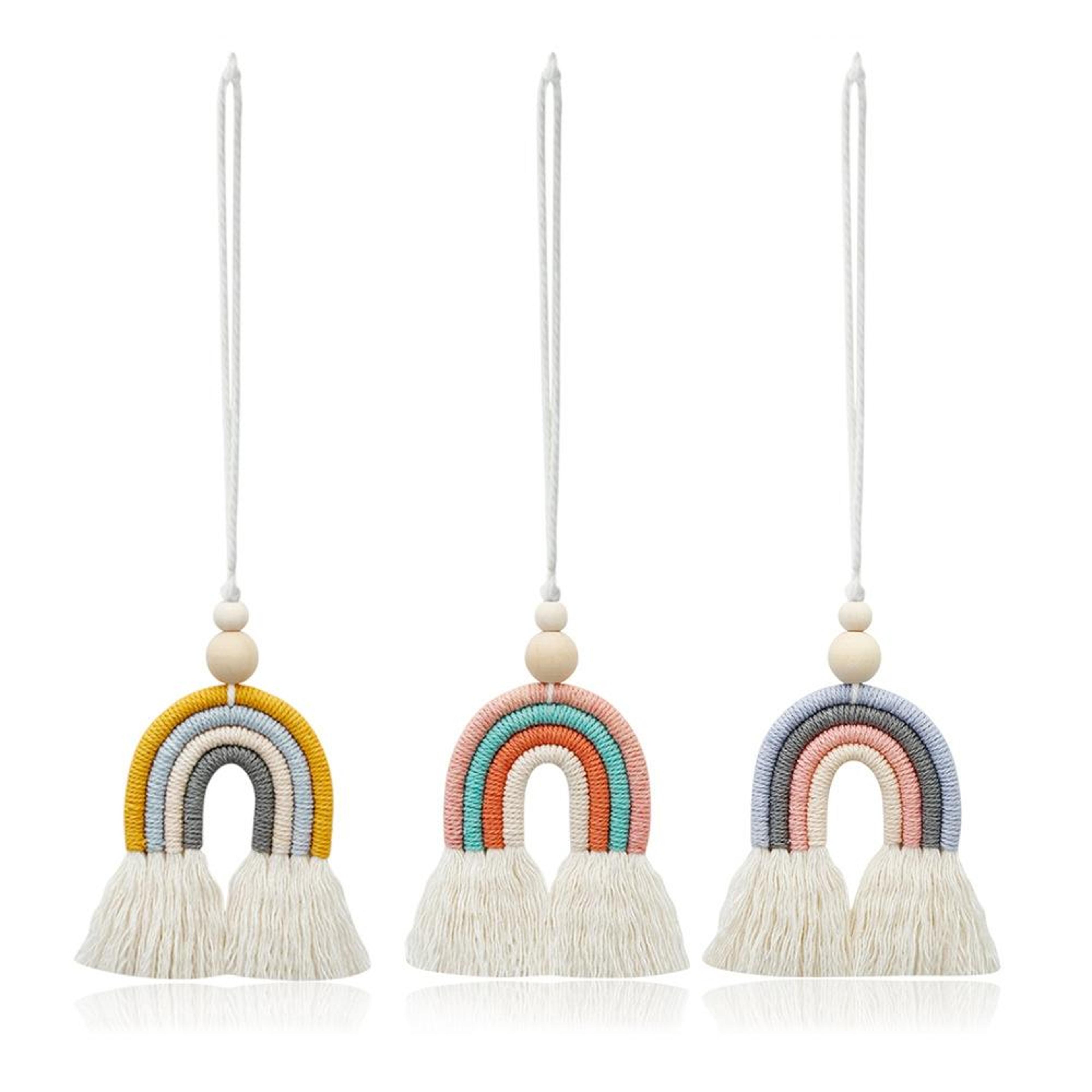 boho rainbow car aromatherapy diffuser hanging charm with wooden beads