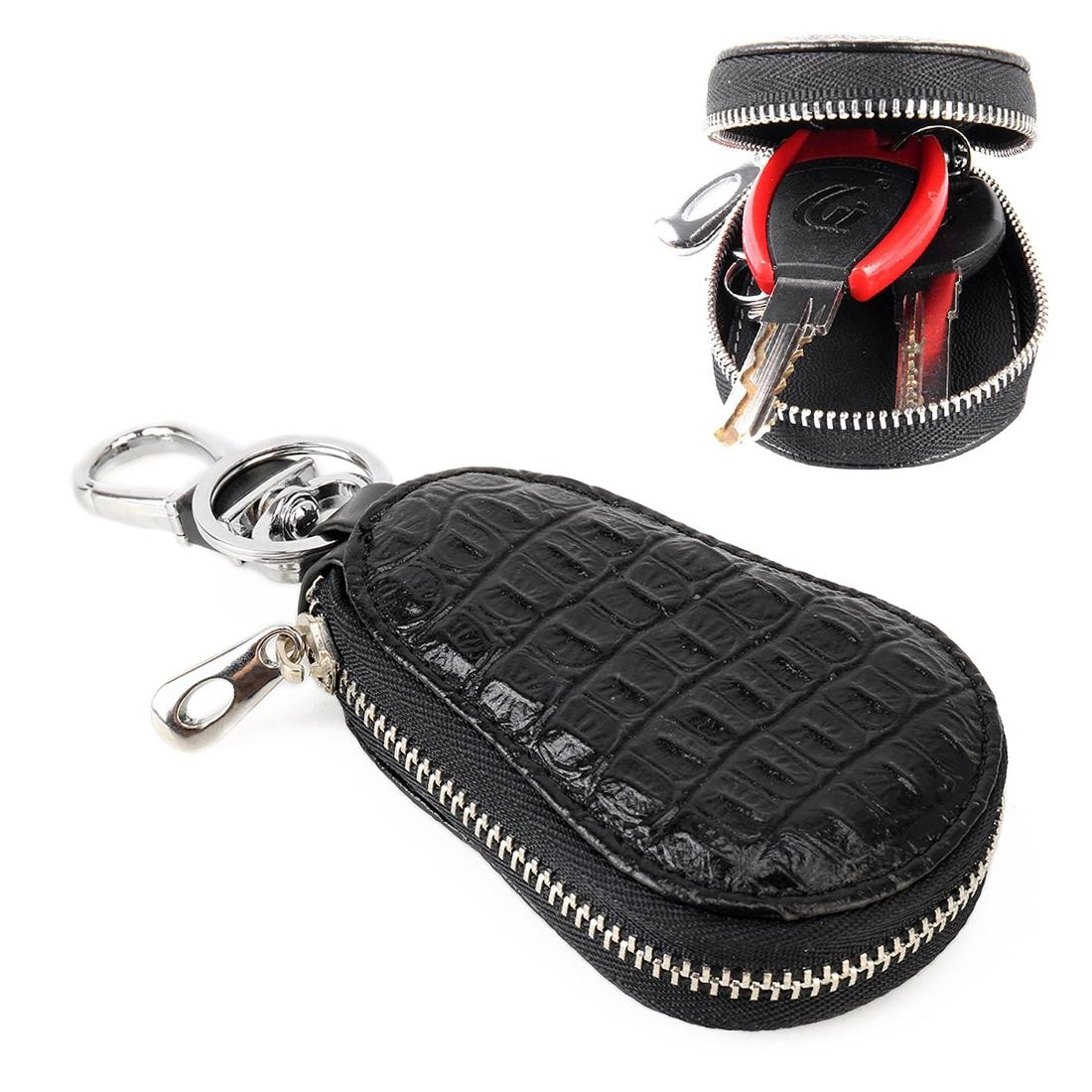 crocodile texture leather key holder wallet with waist clip & zipper storage