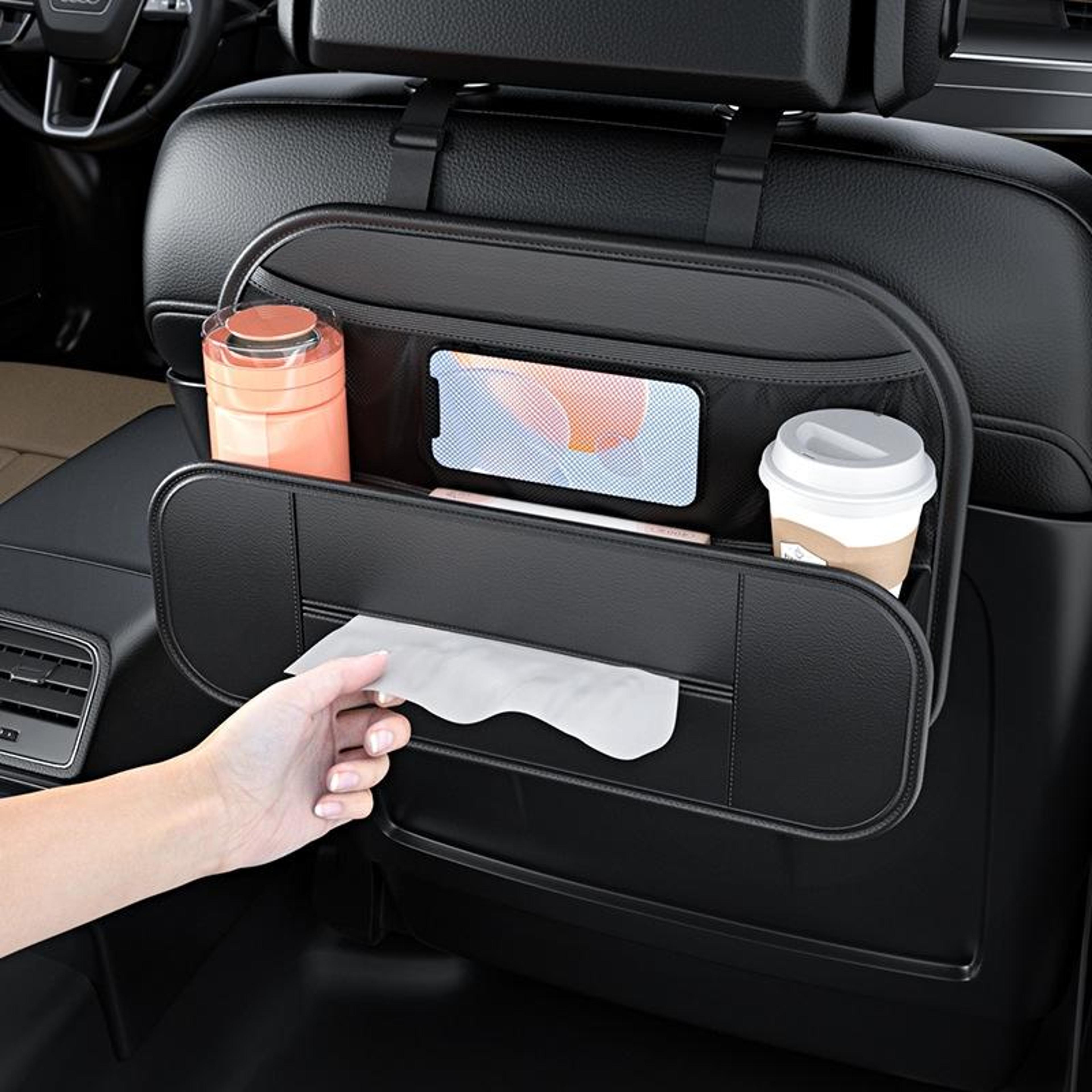 leather car seat back organizer storage bag with multi pocket car seat organizer