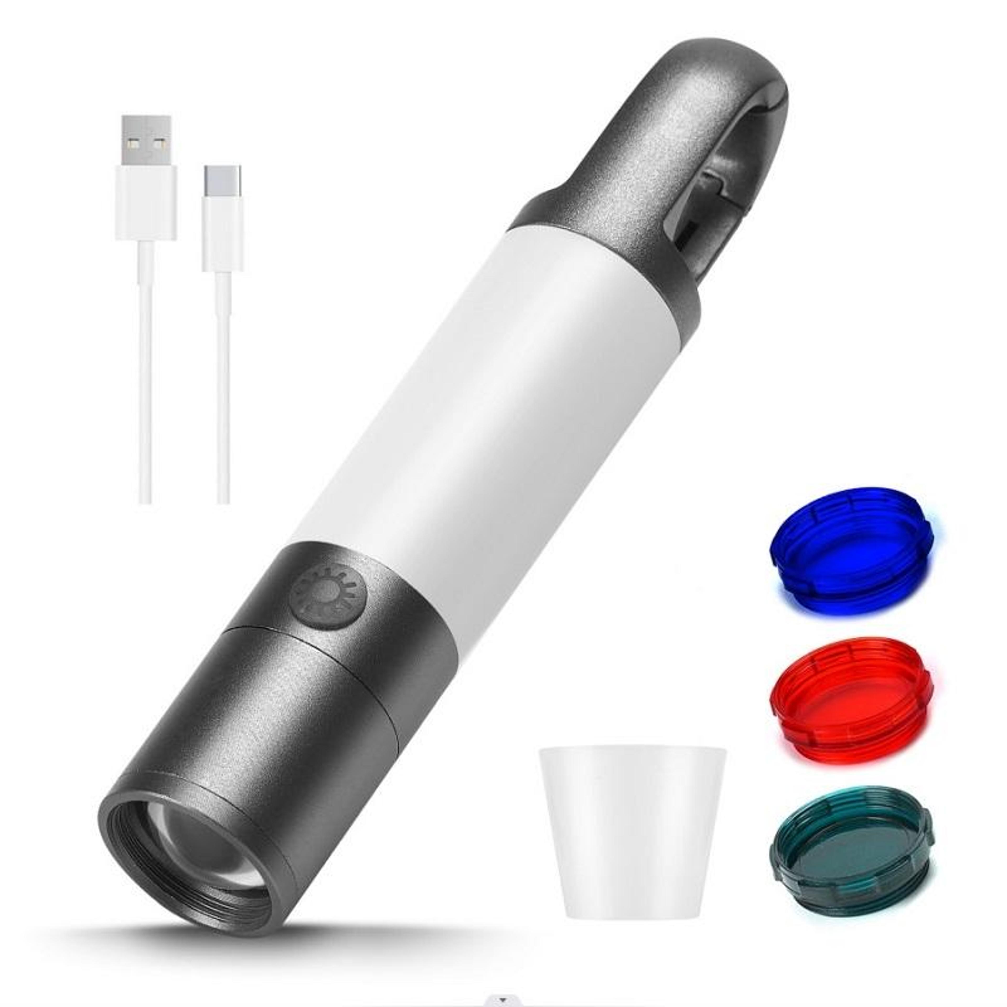 rechargeable led camping flashlight with magnetic base telescopic focus and emergency warning light