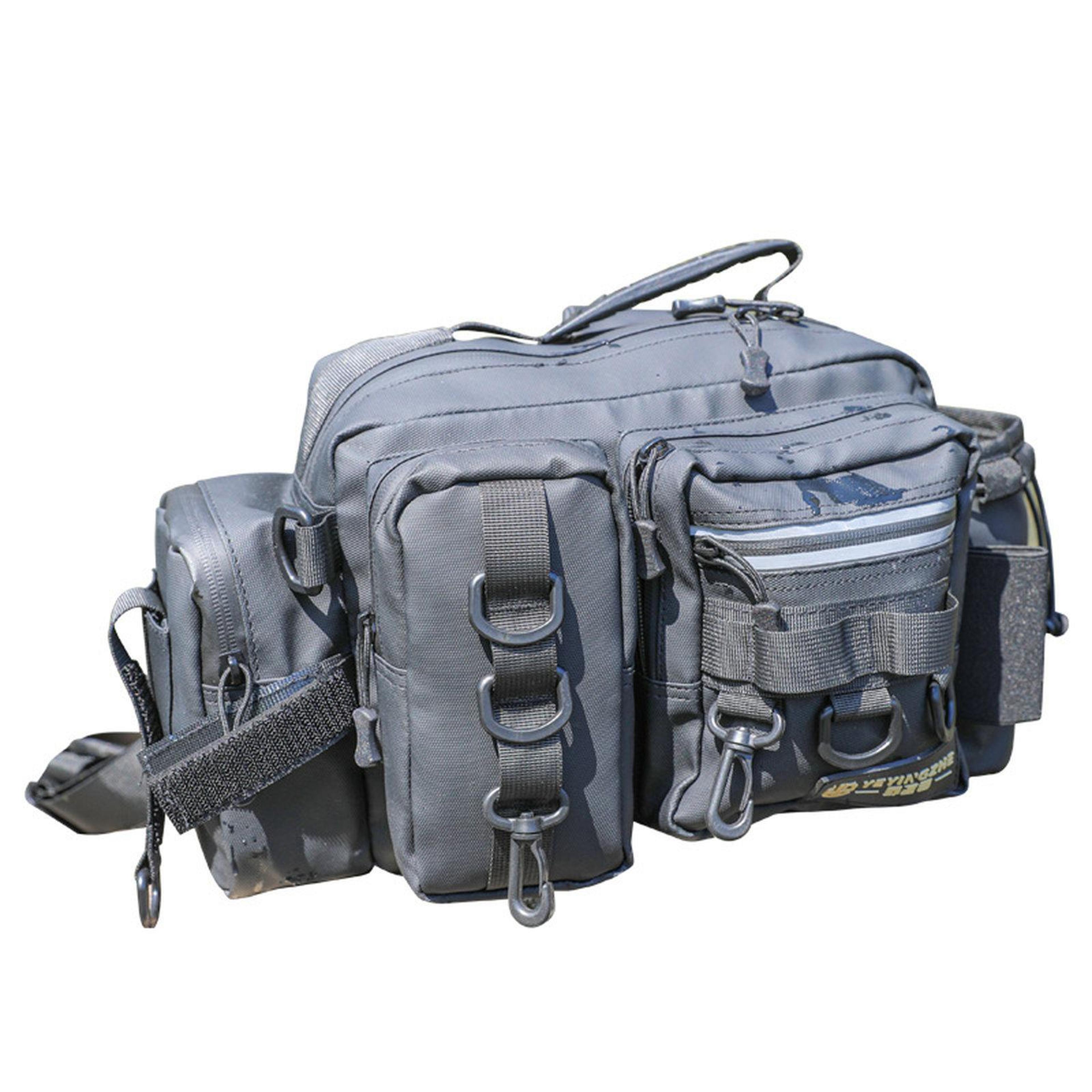 waterproof fishing tackle sling bag with rod holder crossbody fishing gear pack