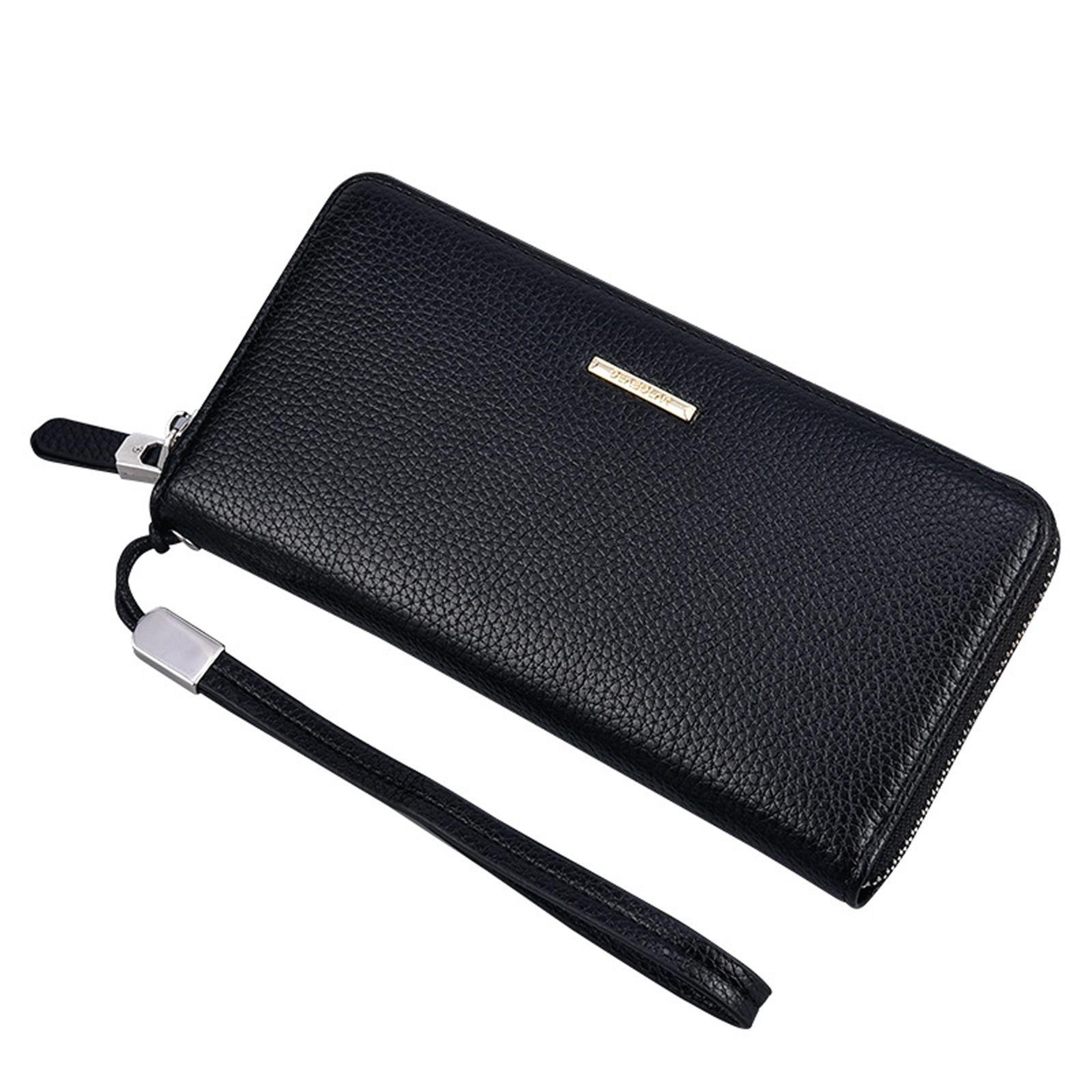 long mens wallet zipper leather billfold hand clutch organizer
