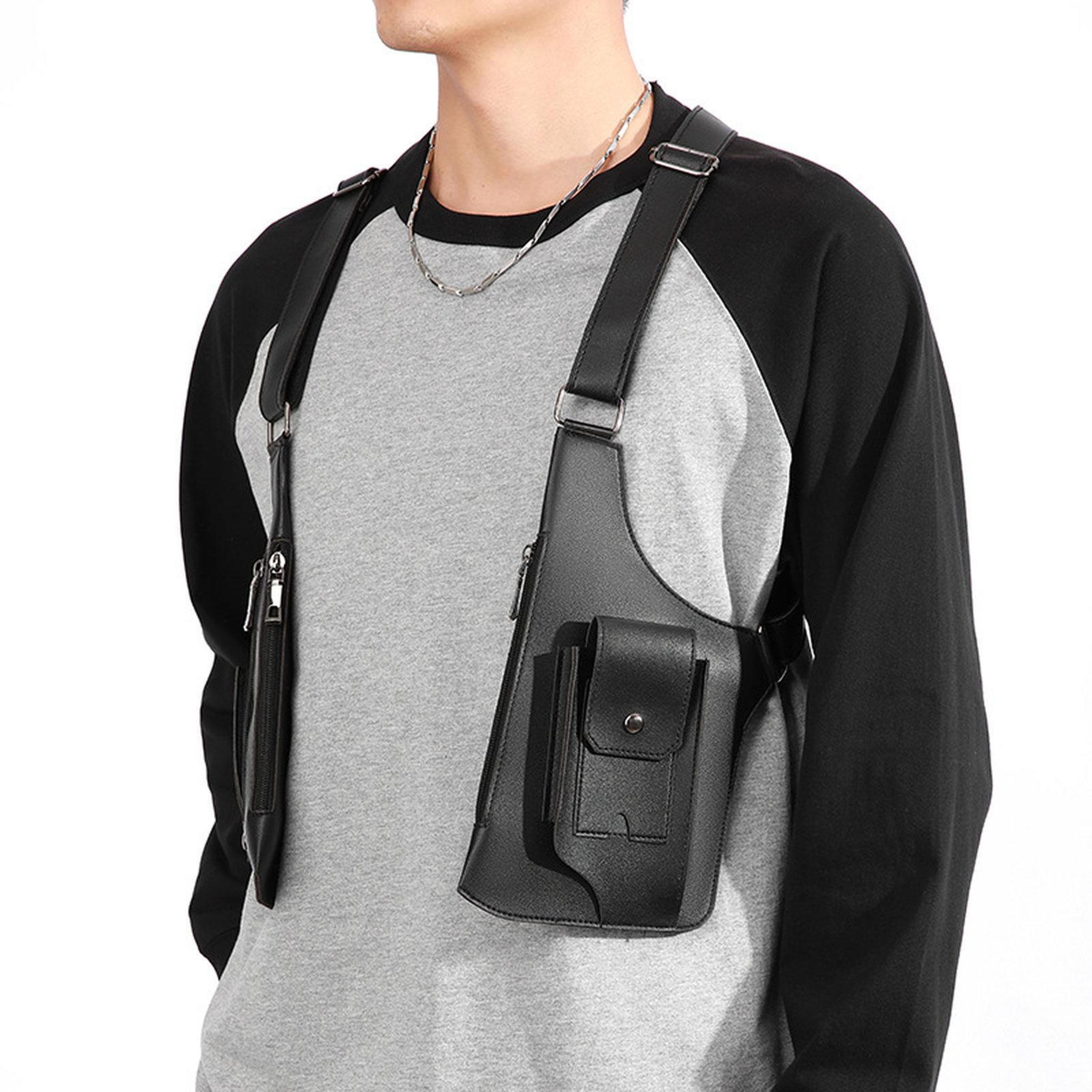 techwear chest rig pu leather underarm shoulder bag anti theft utility vest harness