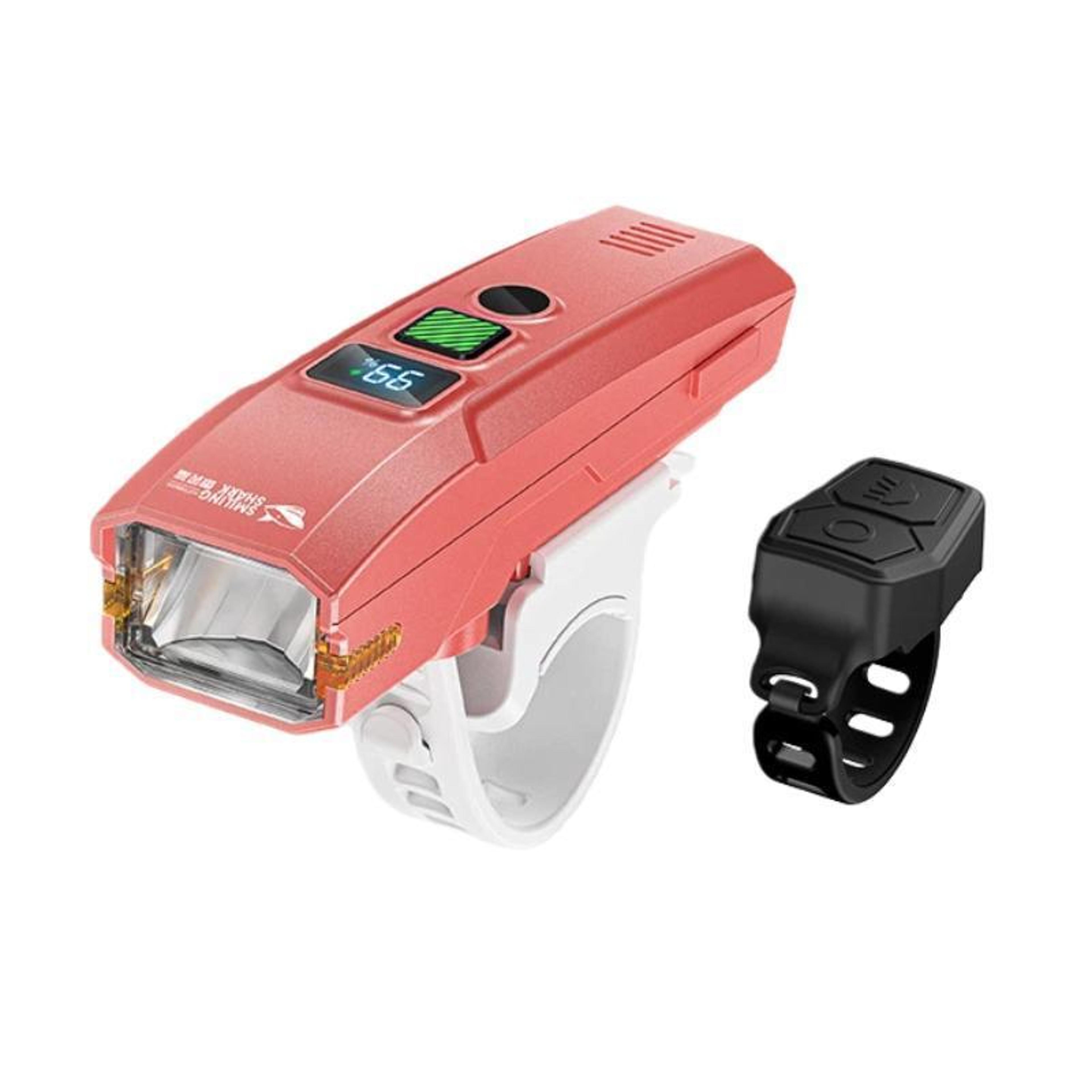 smiling shark kids bike headlight with horn smart light sensor and digital battery display
