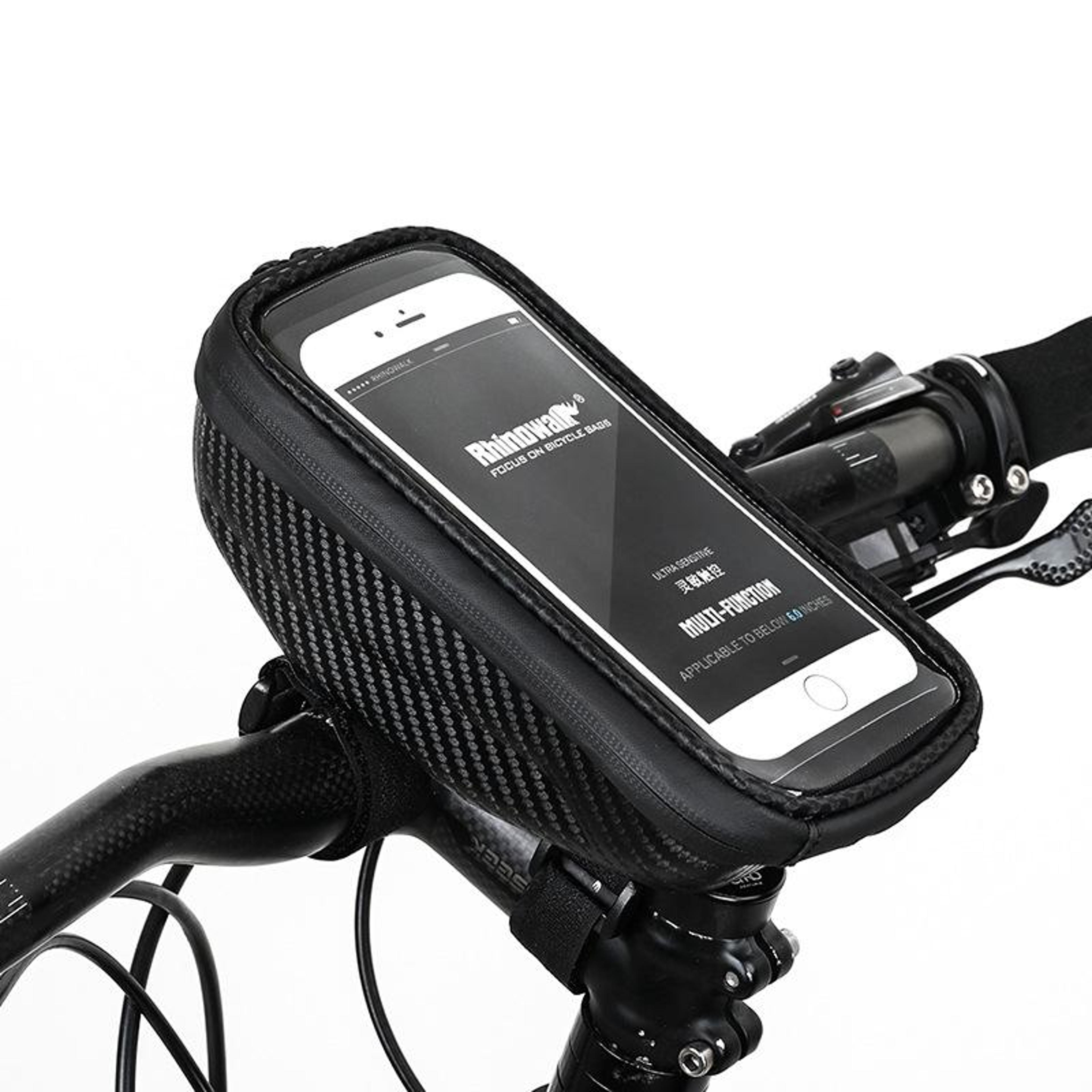 bike handlebar bag with touch screen phone holder hard shell front storage pouch