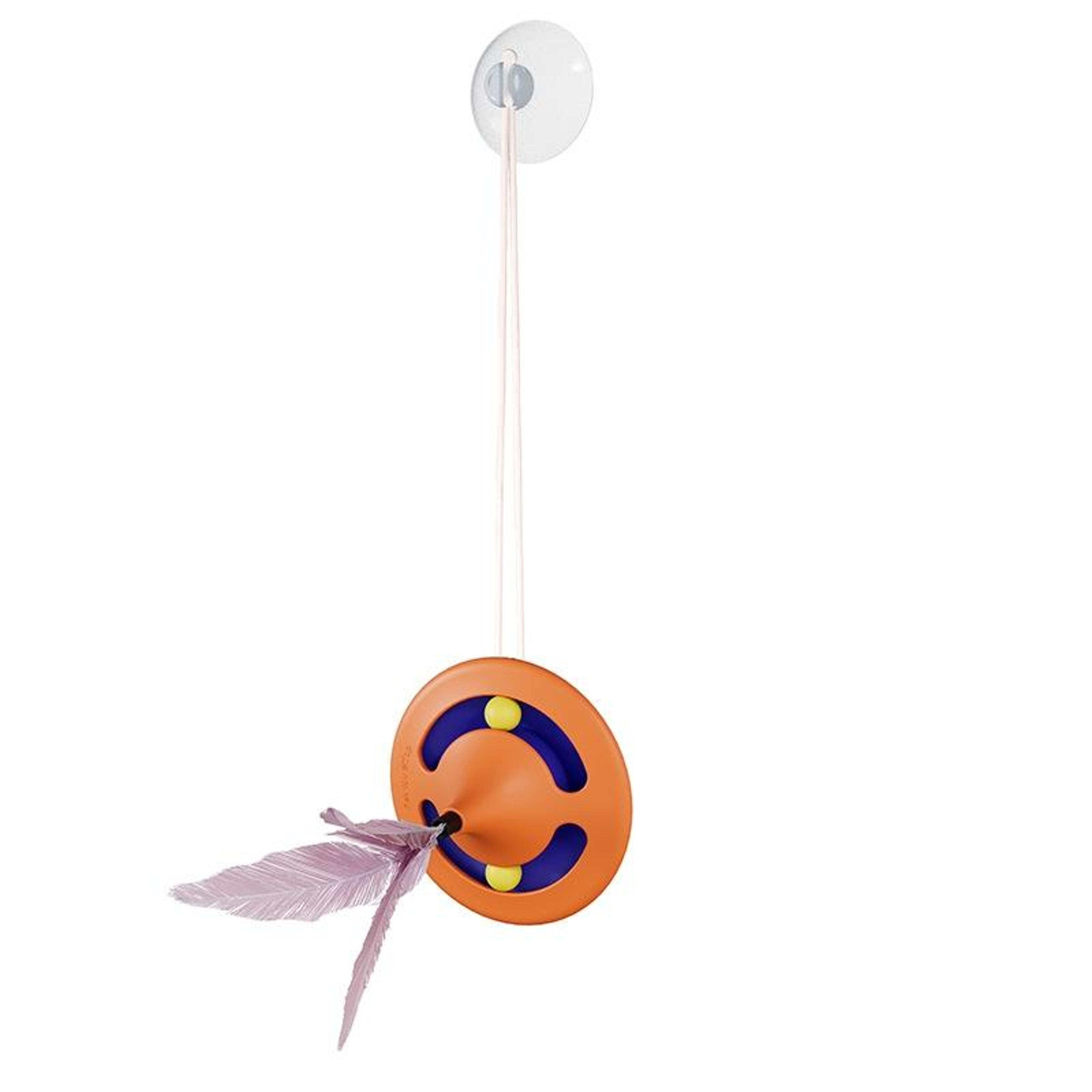 interactive cat gyro carousel toy with suction cup feather teaser for indoor cats
