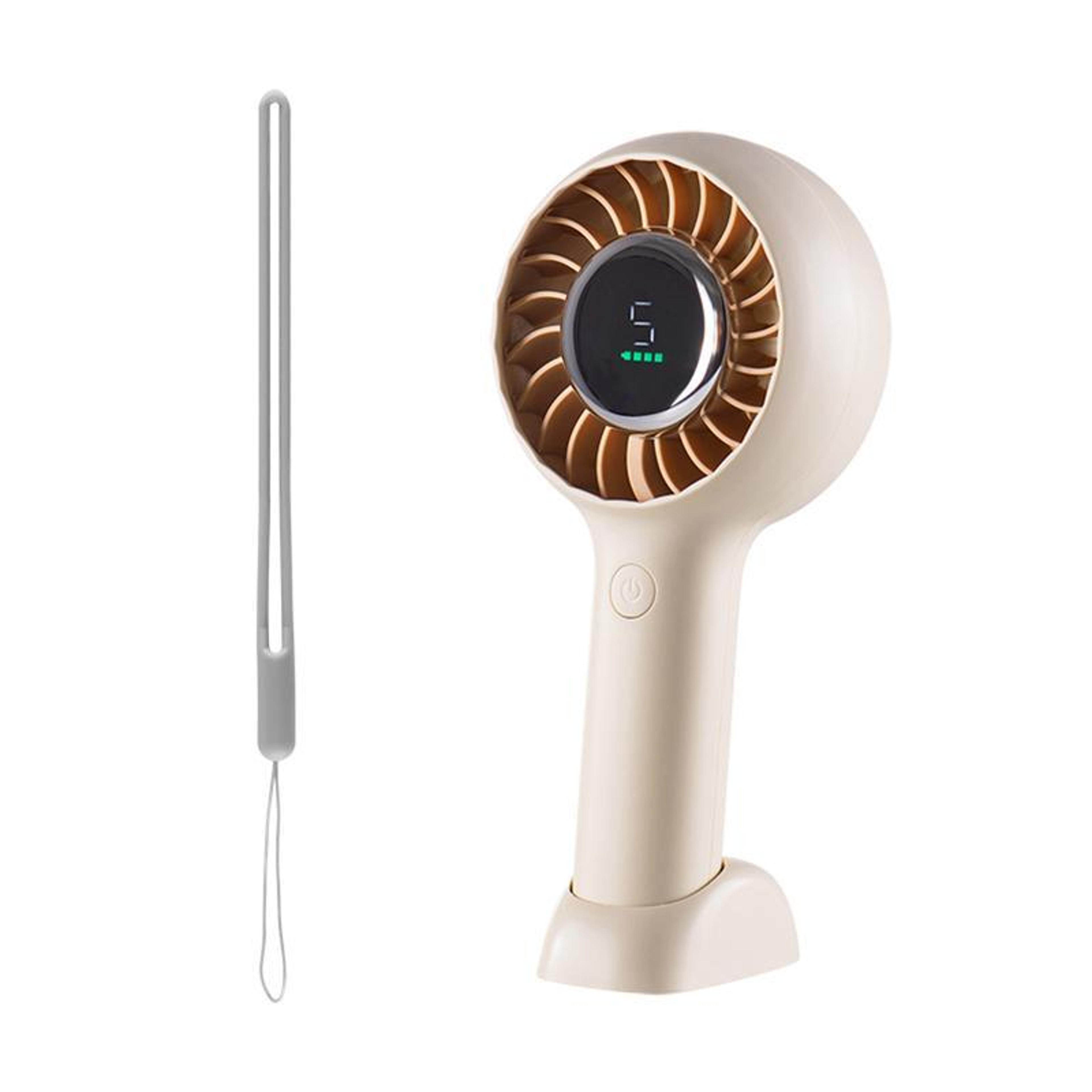 portable handheld fan with digital display, speeds & usb rechargeable cooling fan