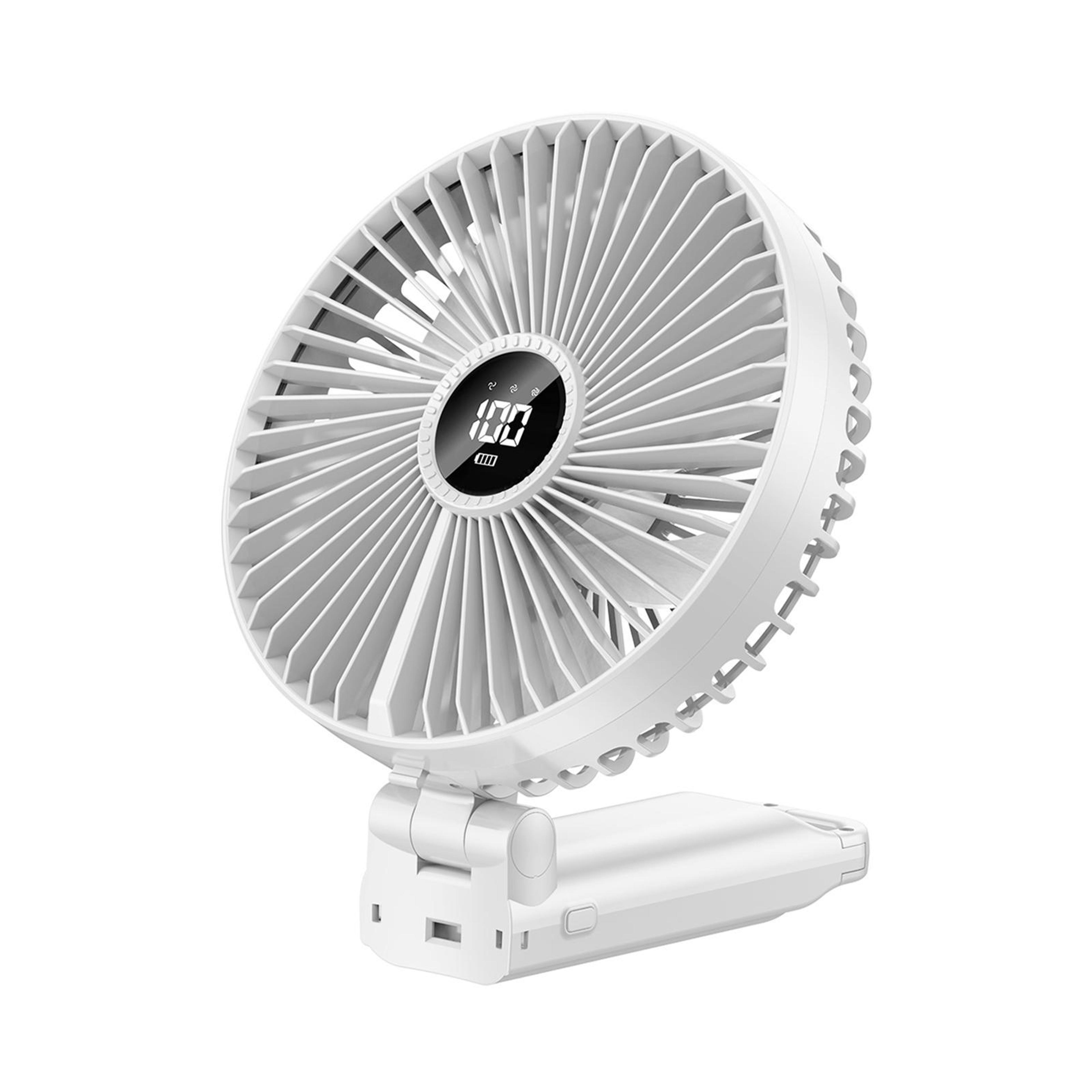 folding handheld fan with led digital display and 5-speed portable rechargeable cooling