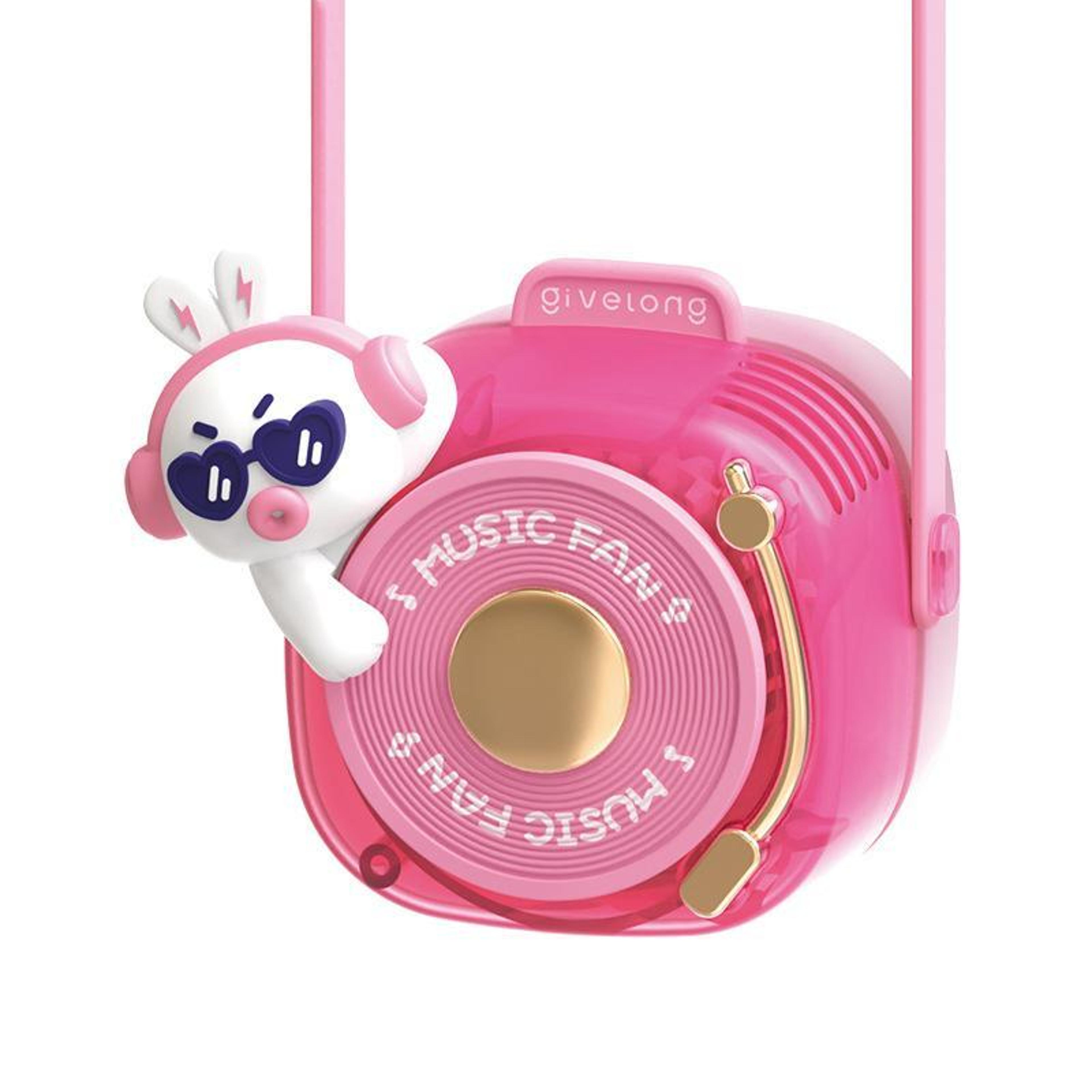 givelong portable neck fan usb rechargeable bladeless neck fan with cute dj lanyard design