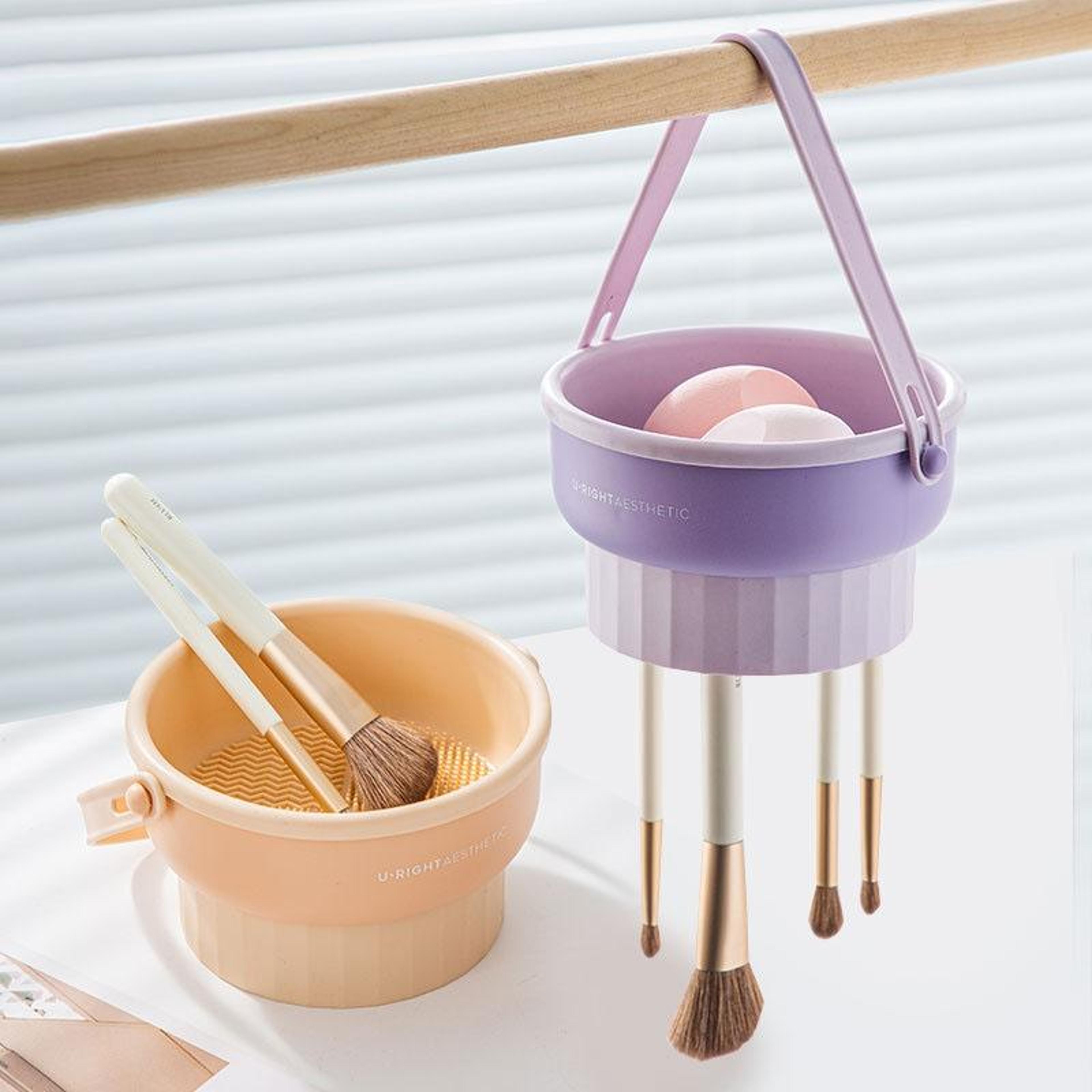 silicone makeup brush cleaner bowl with drying rack and brush holder