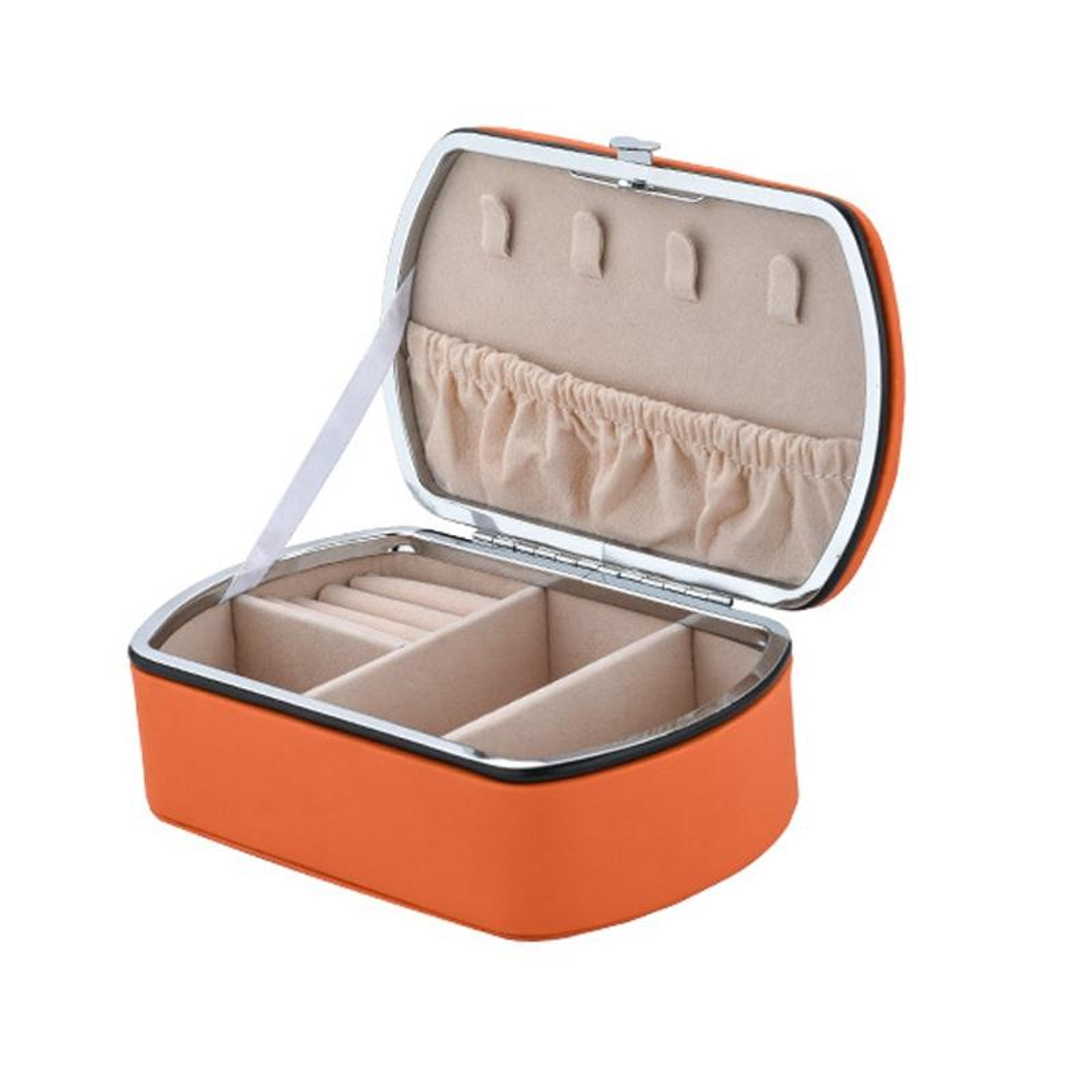 portable travel jewelry box with necklace holder ring organizer and lipstick storage case orange