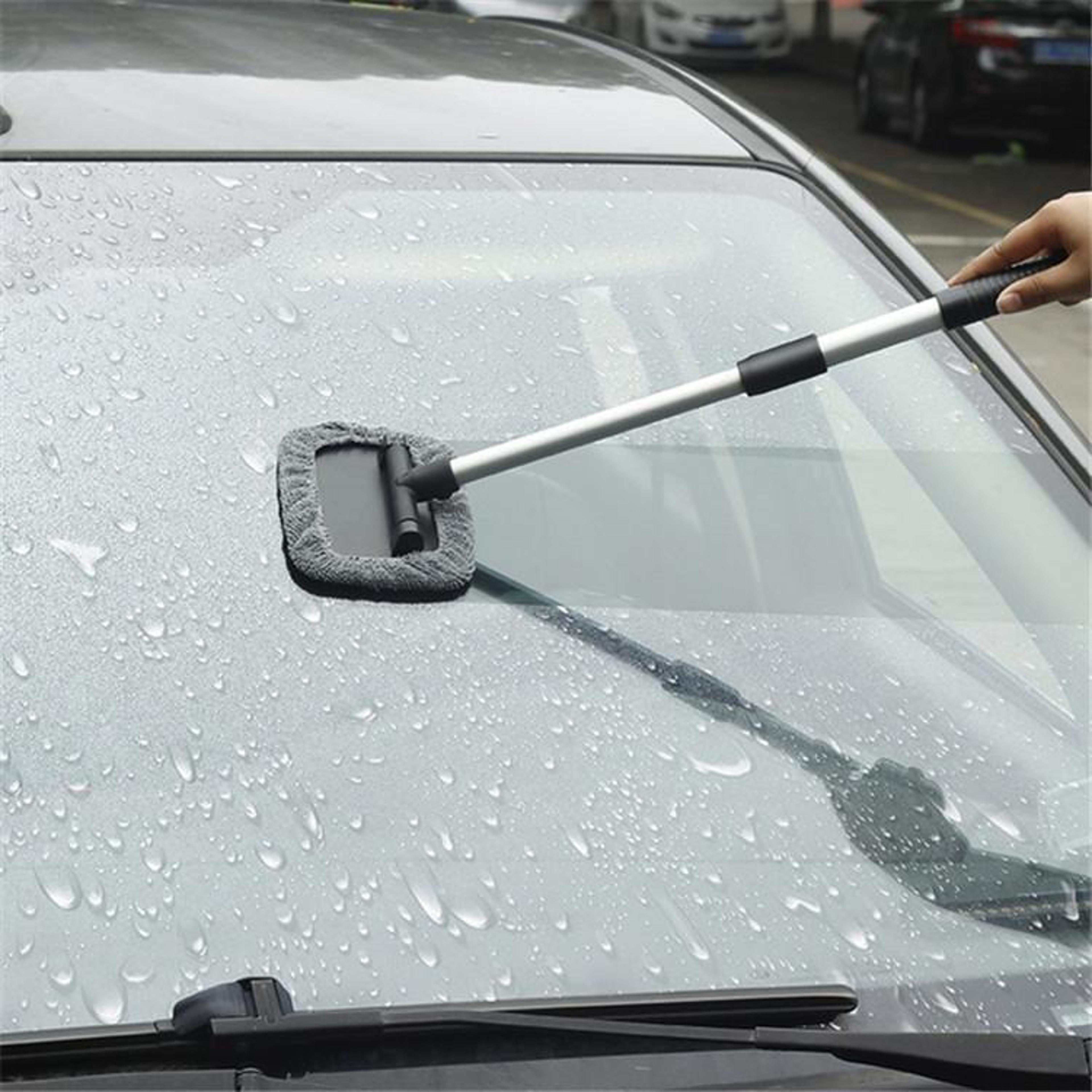 telescopic windshield cleaner with car window cleaning brush and microfiber glass wiper