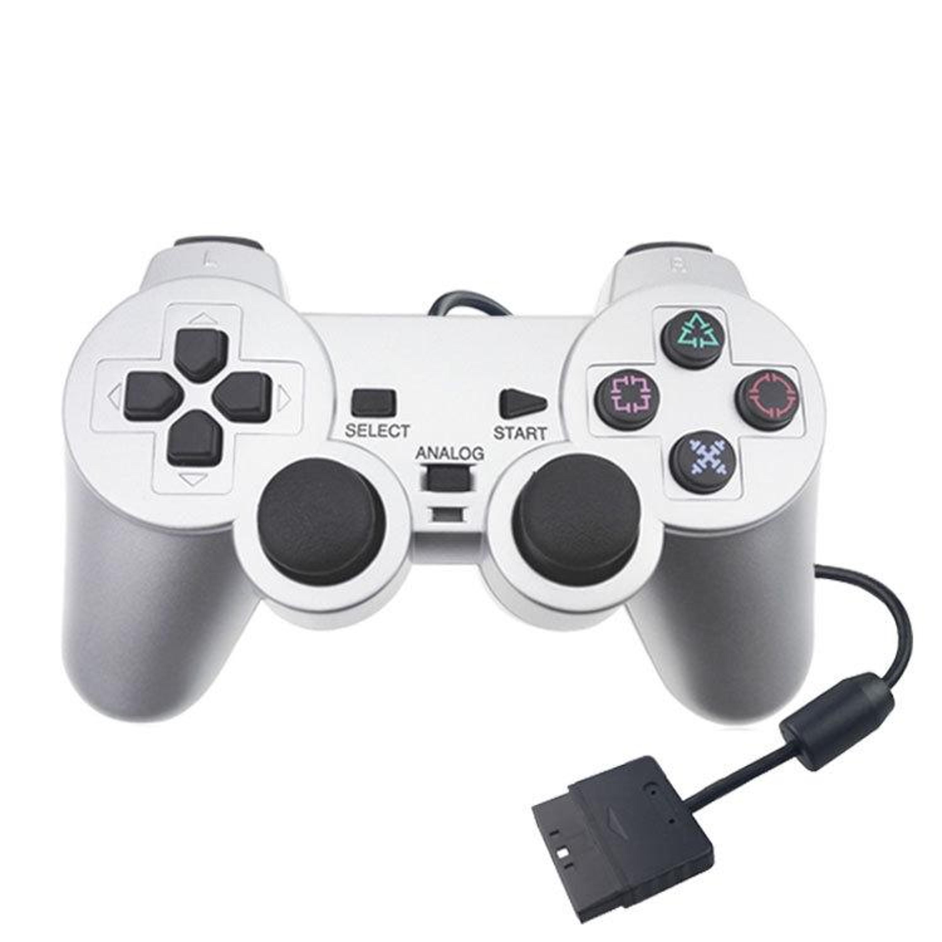 ps2 wired gamepad dual motor vibration controller silver gaming joystick