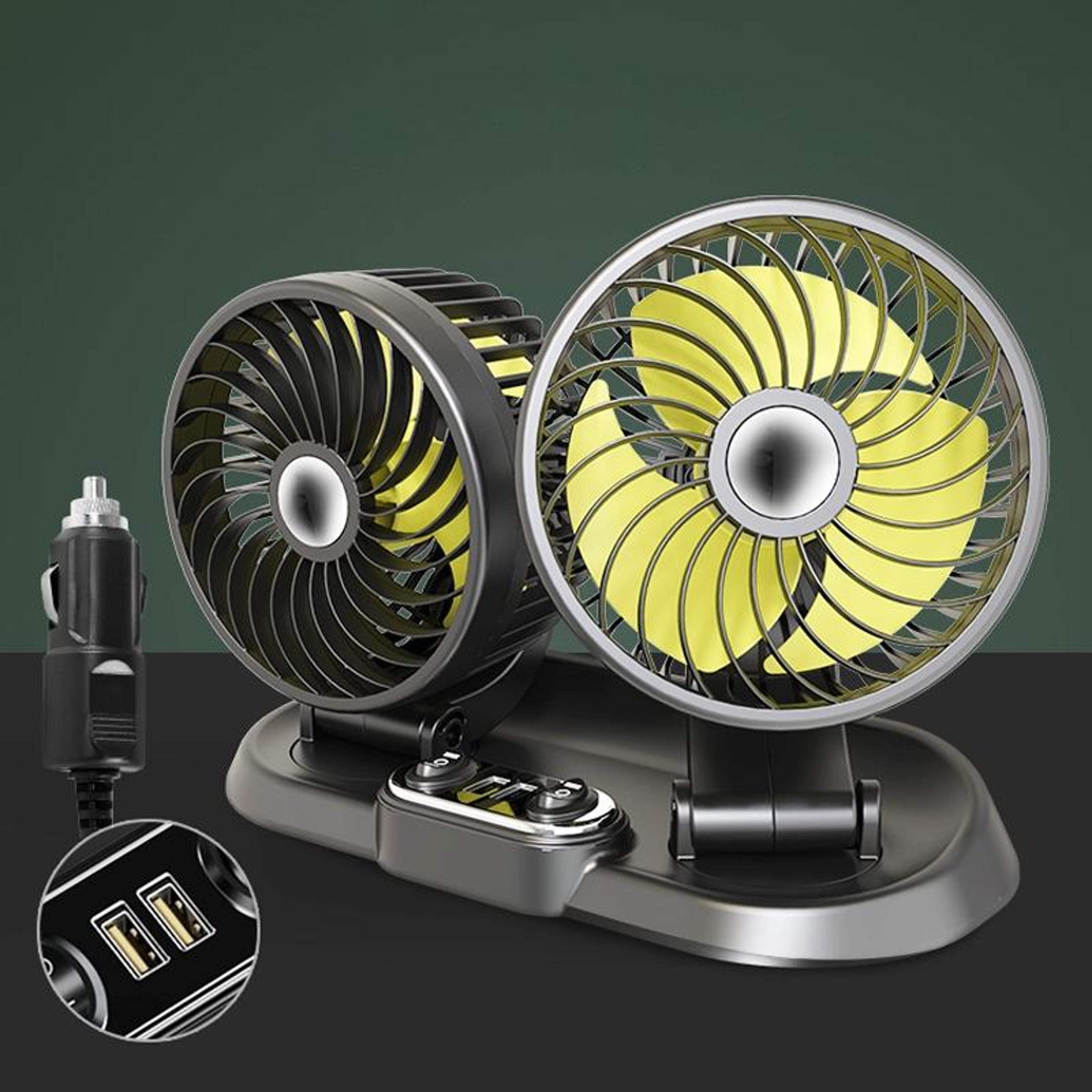 car cooling fan dual head usb car fan with rotatable folding design and dual usb charger