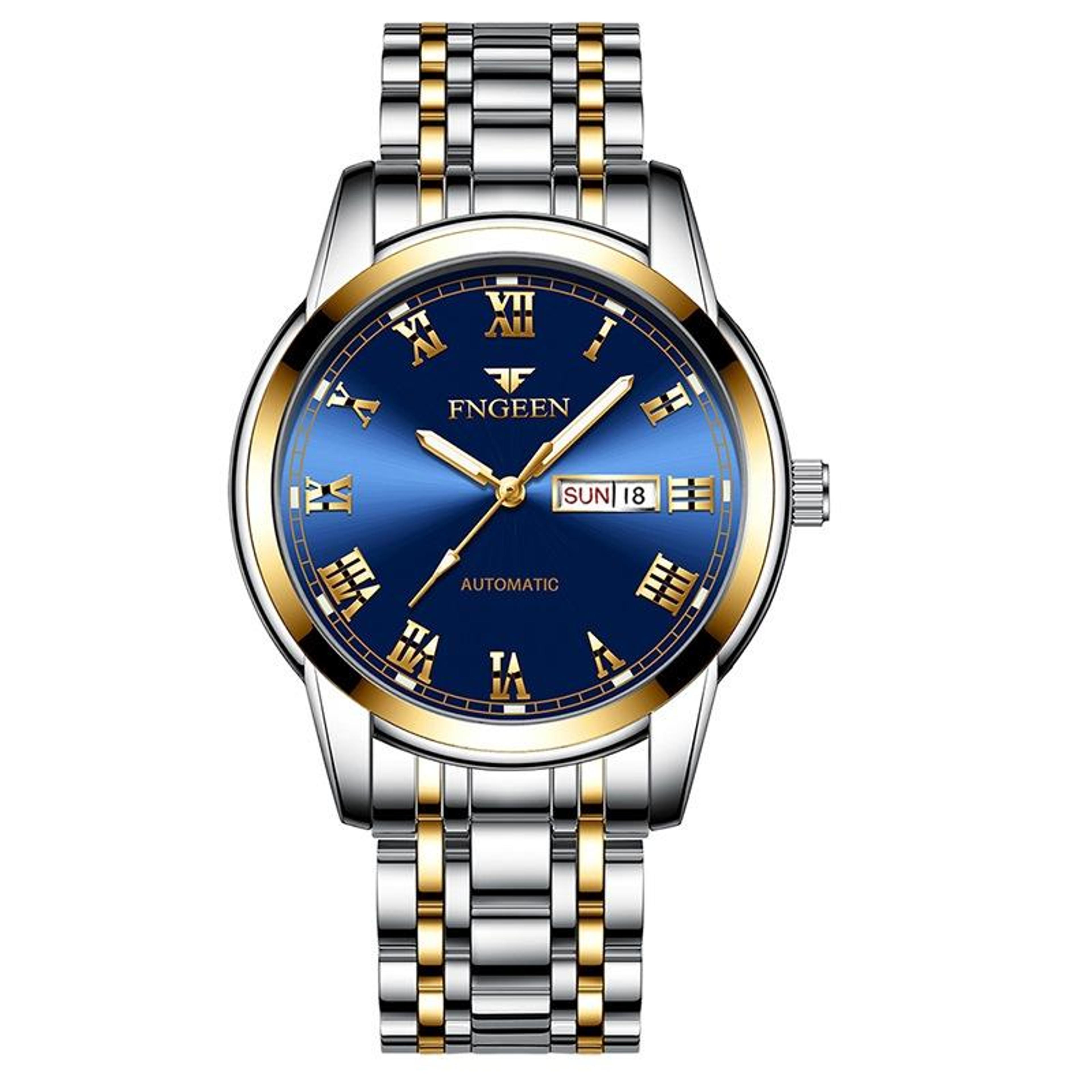 mens quartz watch with roman numeral watch dial luminous calendar and 30m water resistance