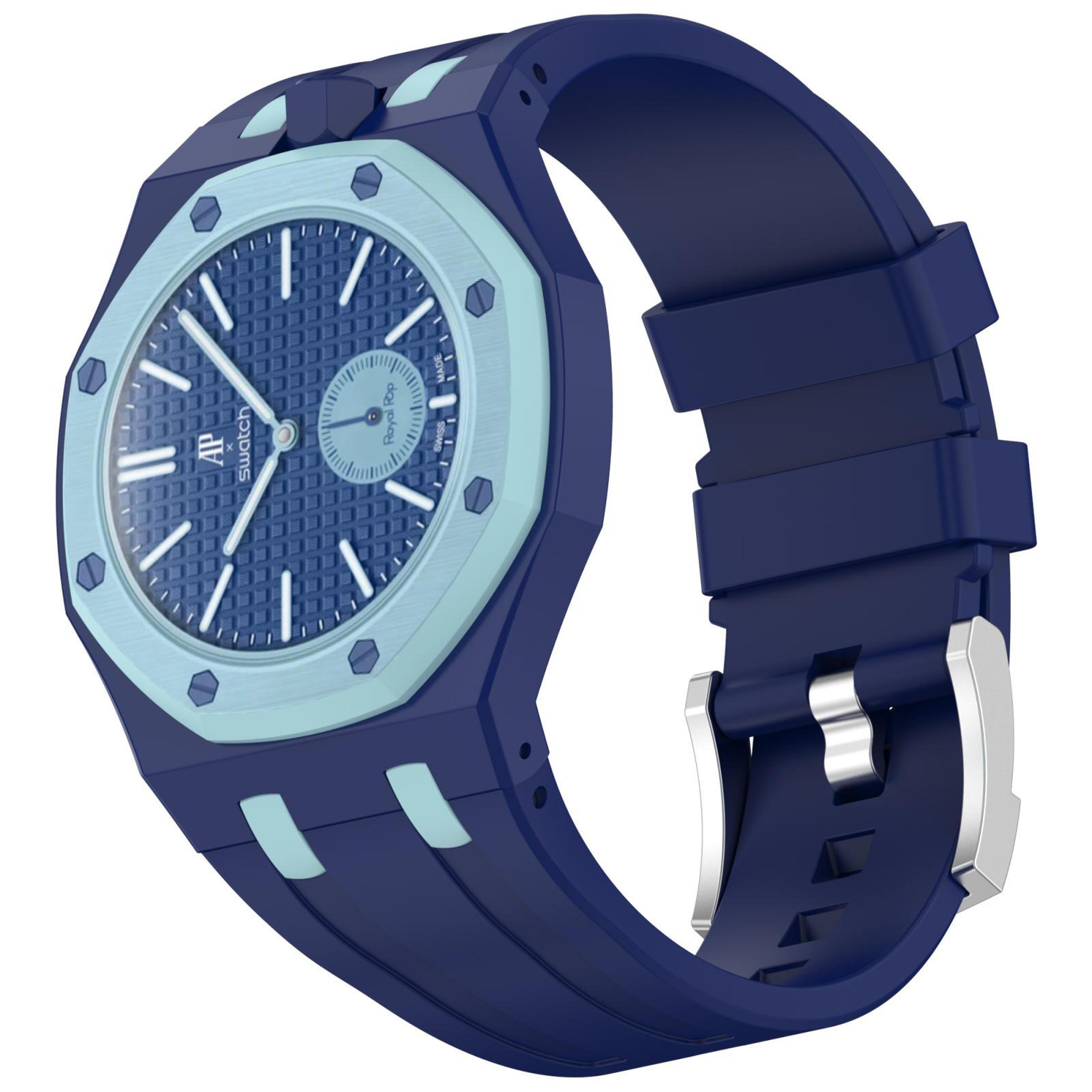 swatch royal pop silicone watch band with integrated design and stainless steel pin buckle