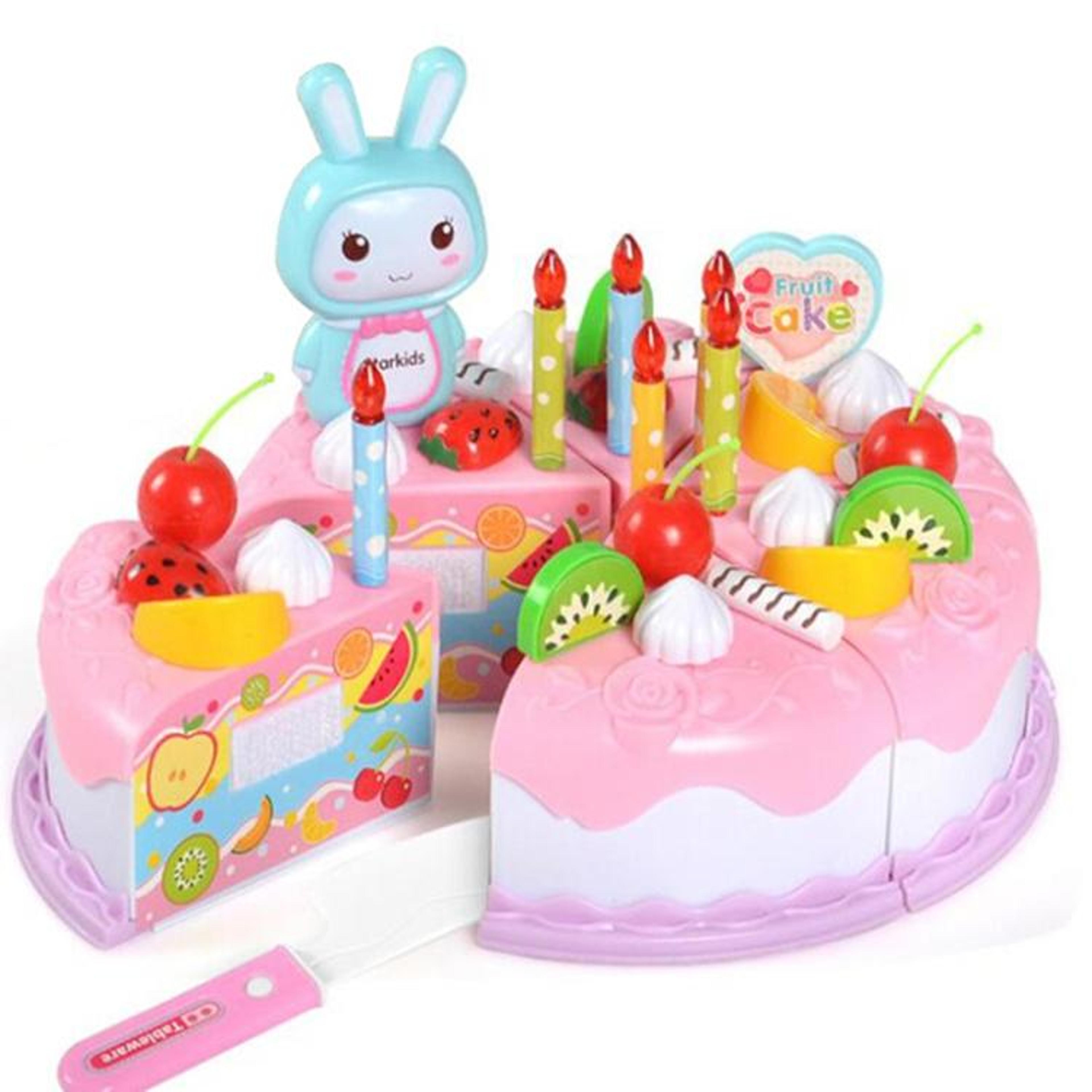 kids pretend play kitchen toy set with birthday cake fruit cutting food diy cooking playset