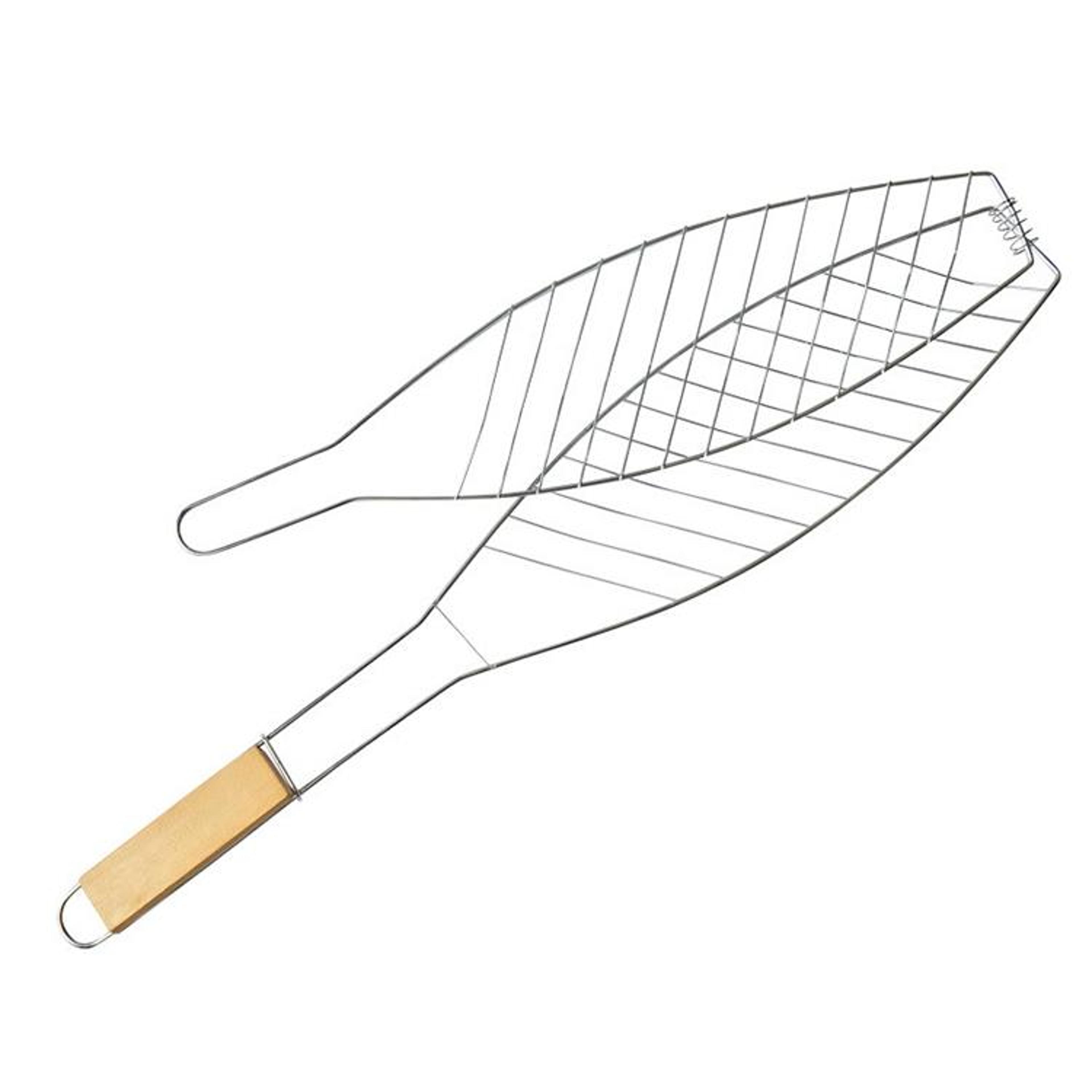 fish grill basket with wooden handle chrome plated bbq fish holder for outdoor grilling
