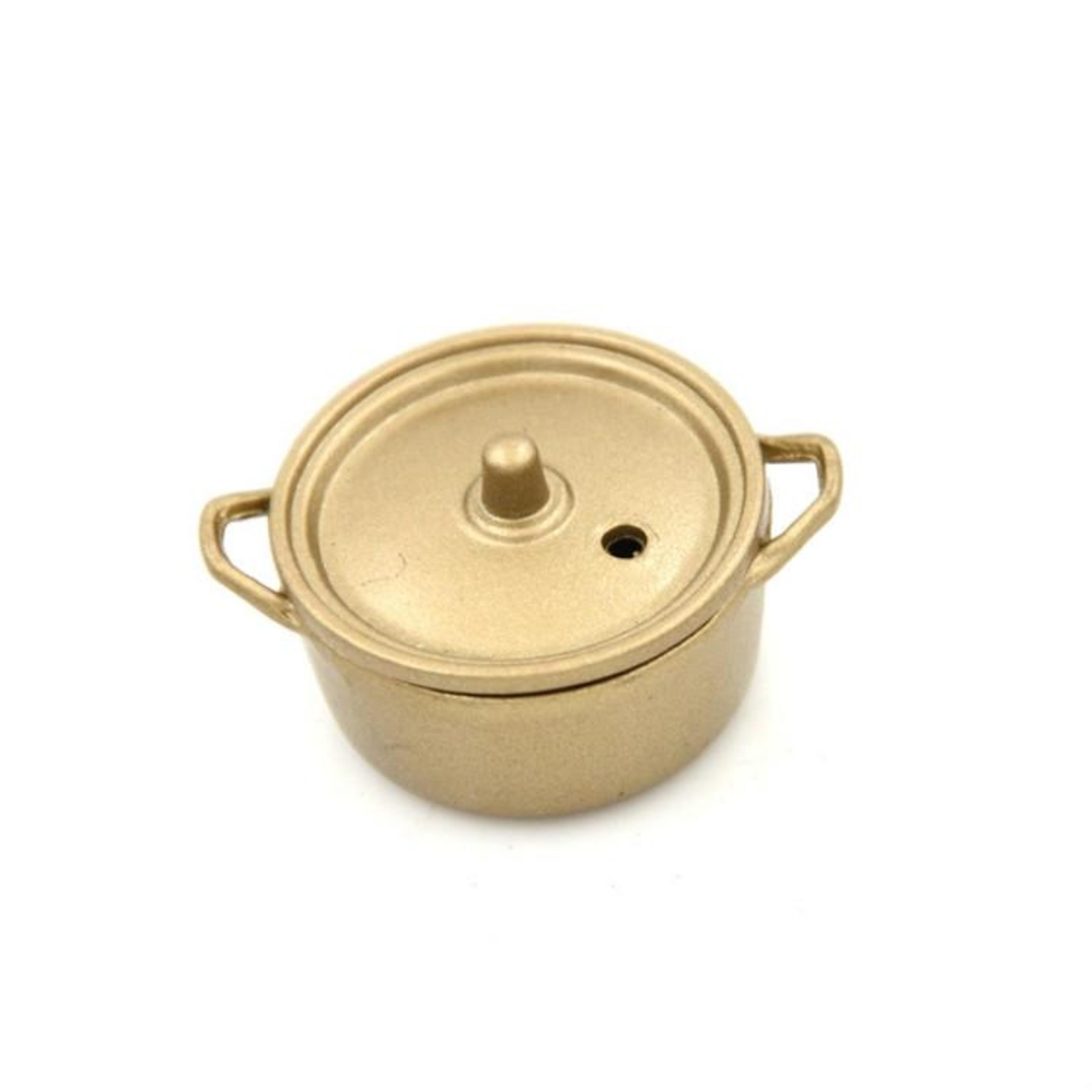 miniature copper pot with lid for dollhouse kitchen decor