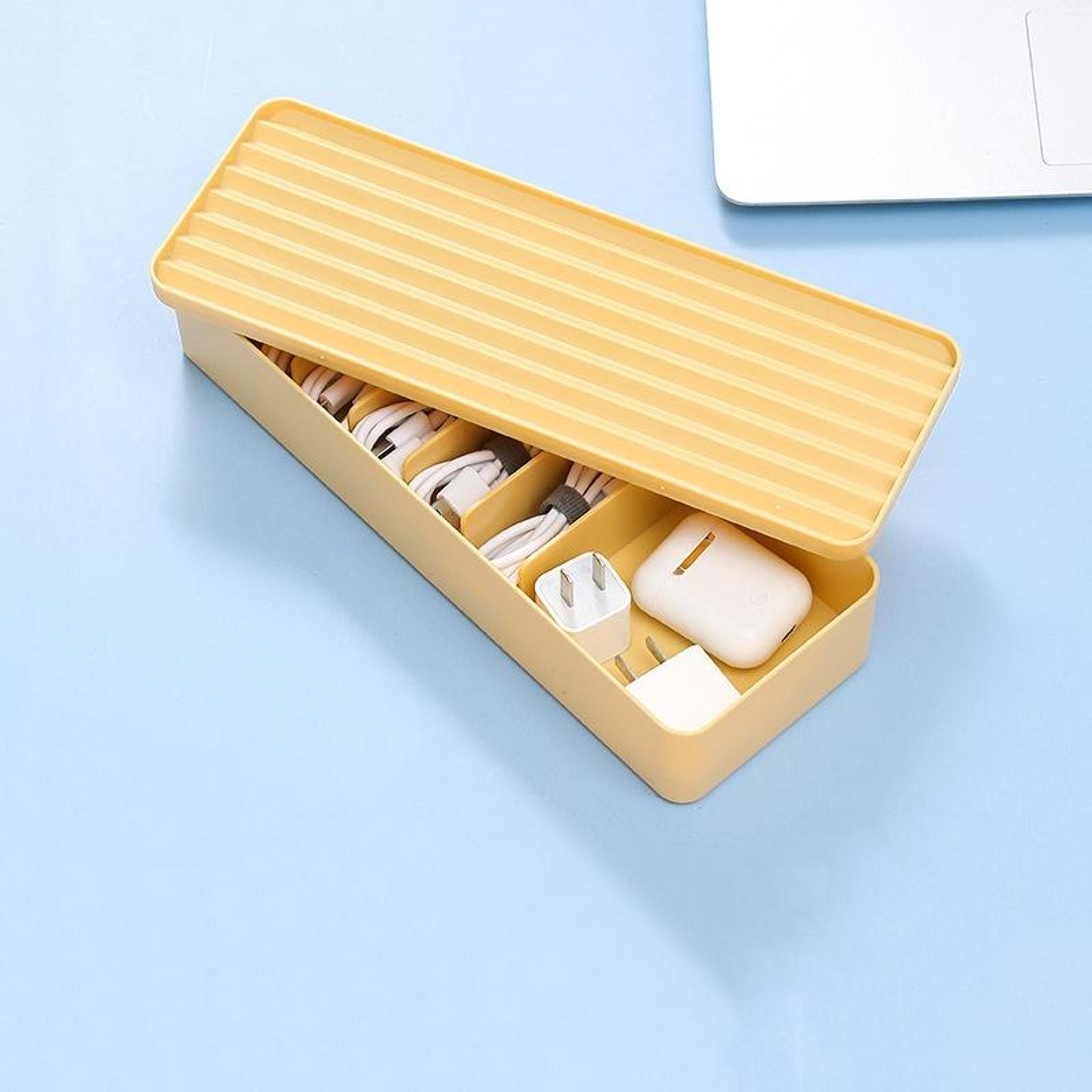 dustproof cable organizer box desktop cable storage box with compartments for chargers cords and accessories