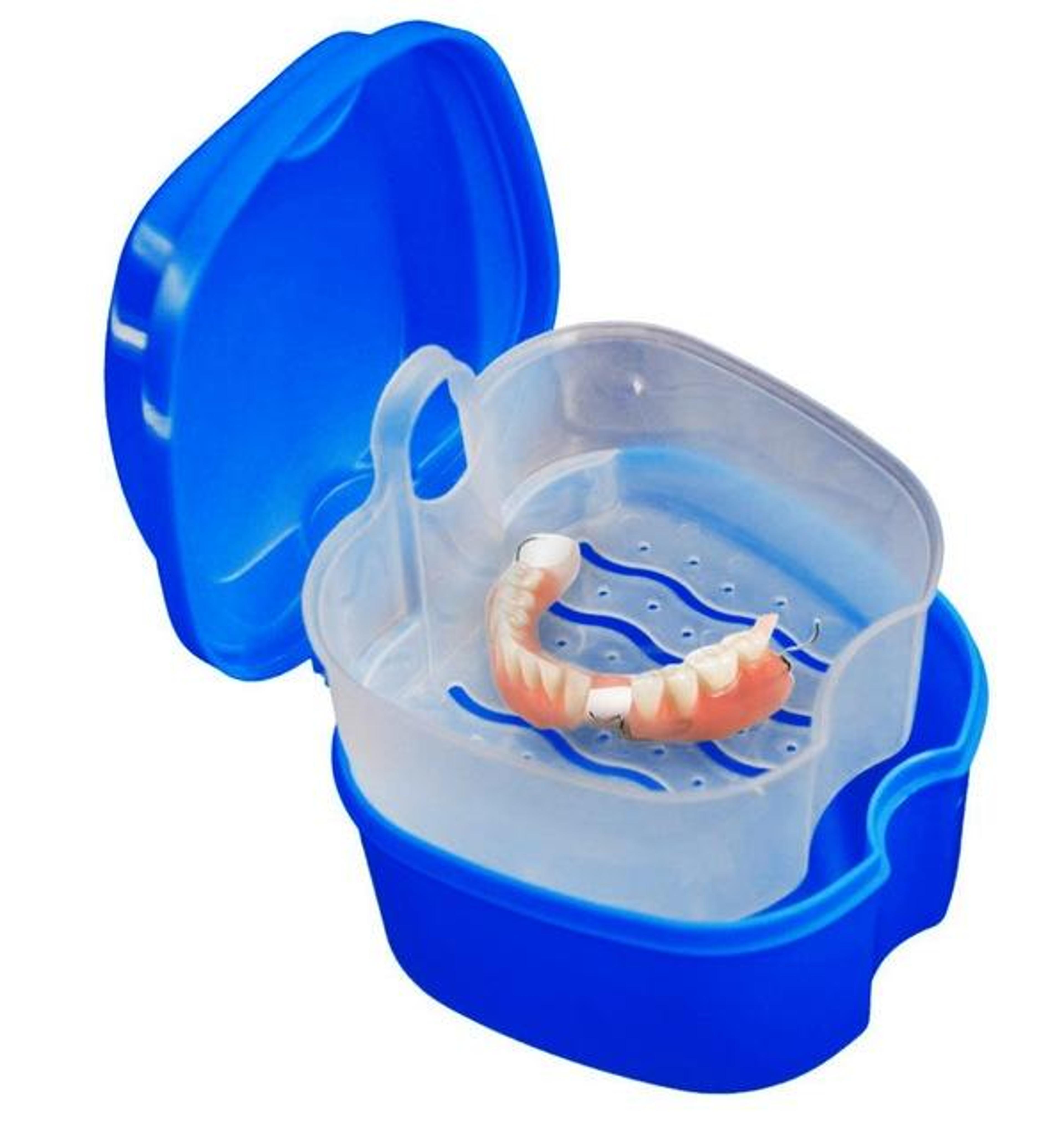 portable denture case with drain basket hygienic false teeth storage box for travel and daily care