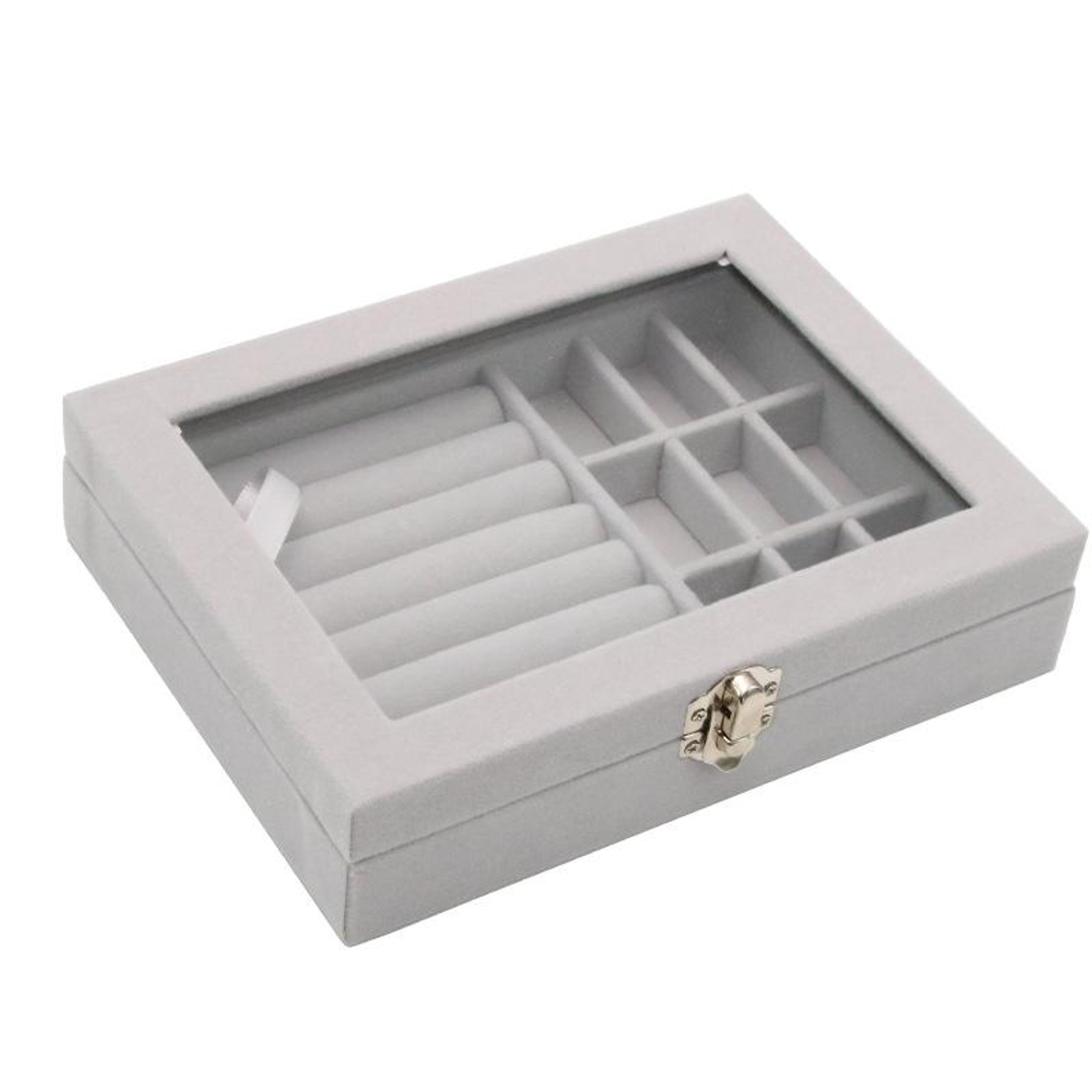 glass lid jewelry organizer box 9 grid velvet jewelry storage box for rings earrings and watches