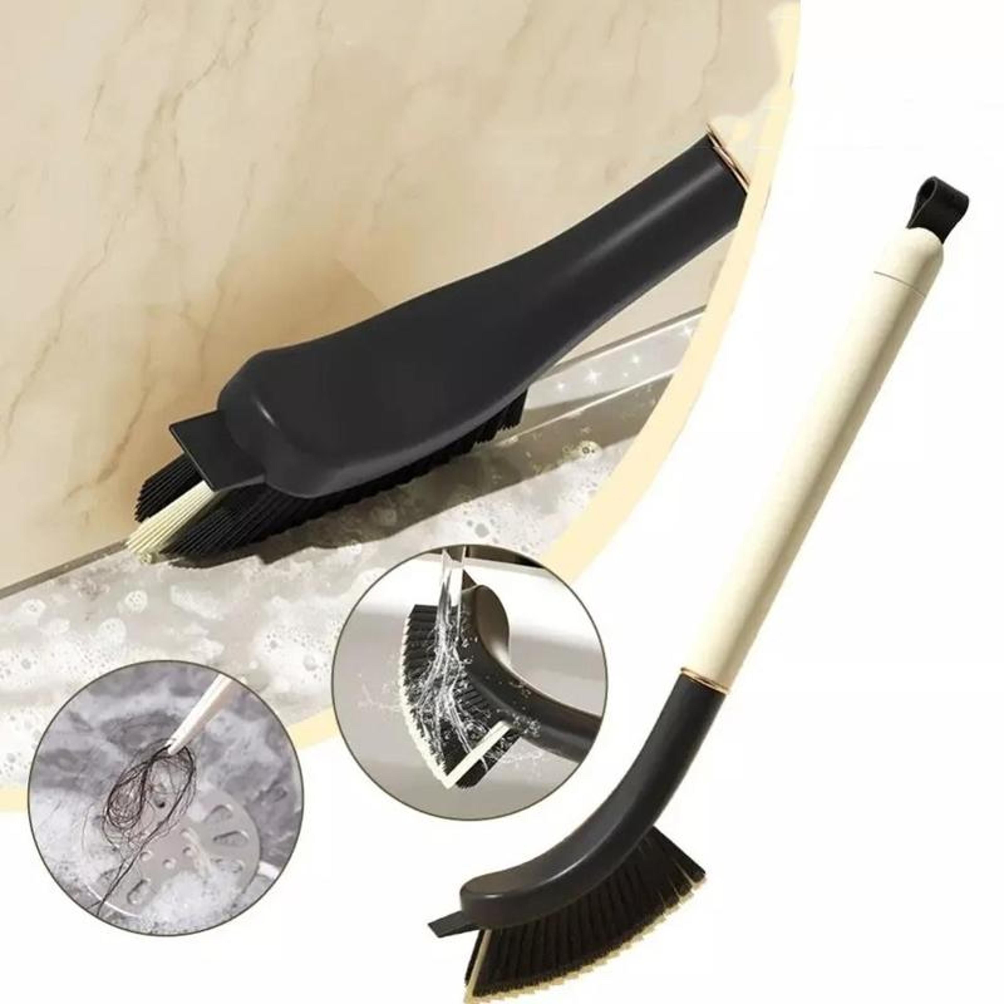 long handle crevice cleaning brush with hair removal clip for window tracks bathroom gaps and tile grooves