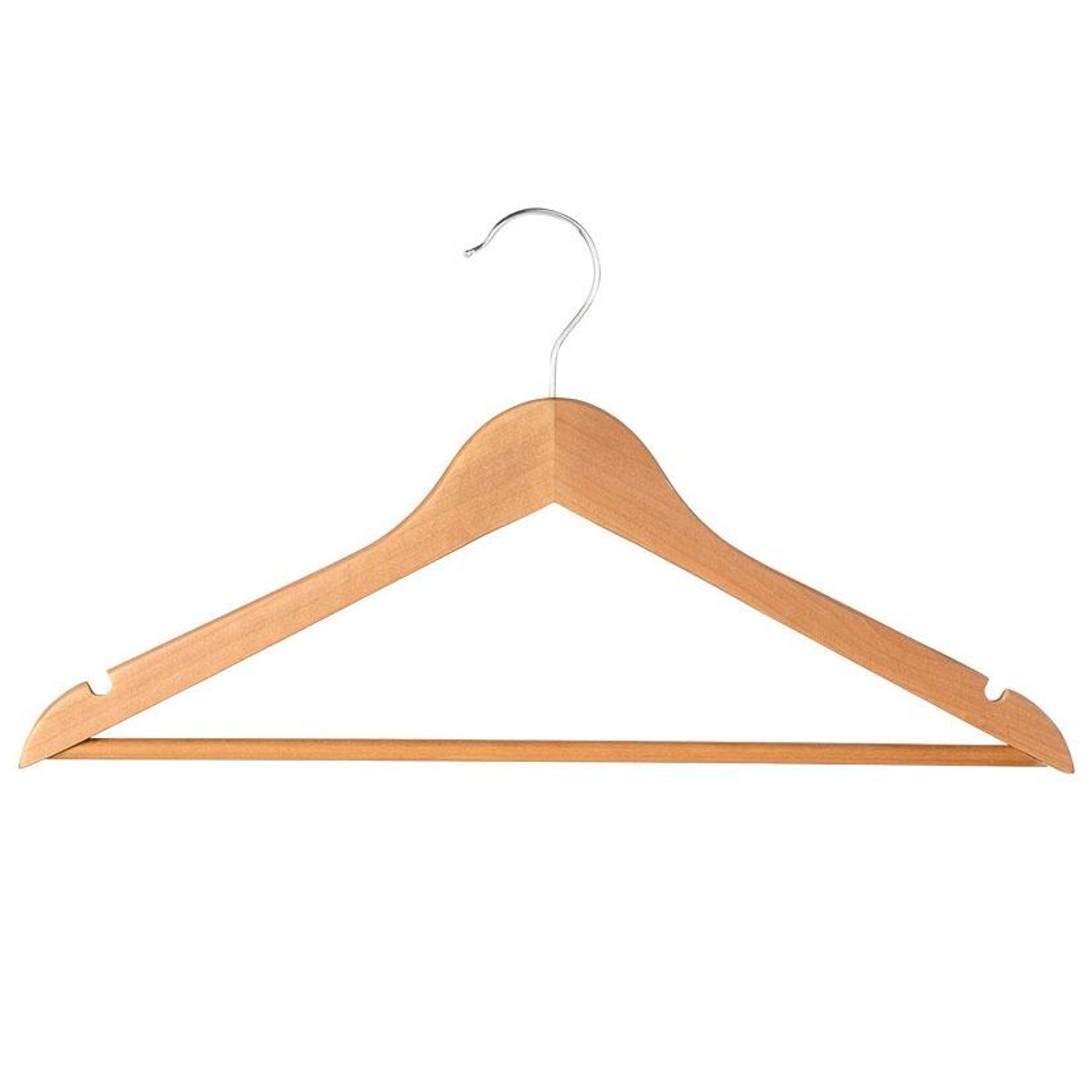solid eucalyptus wooden clothes hanger with anti slip shoulder notches and 360 degree swivel hook