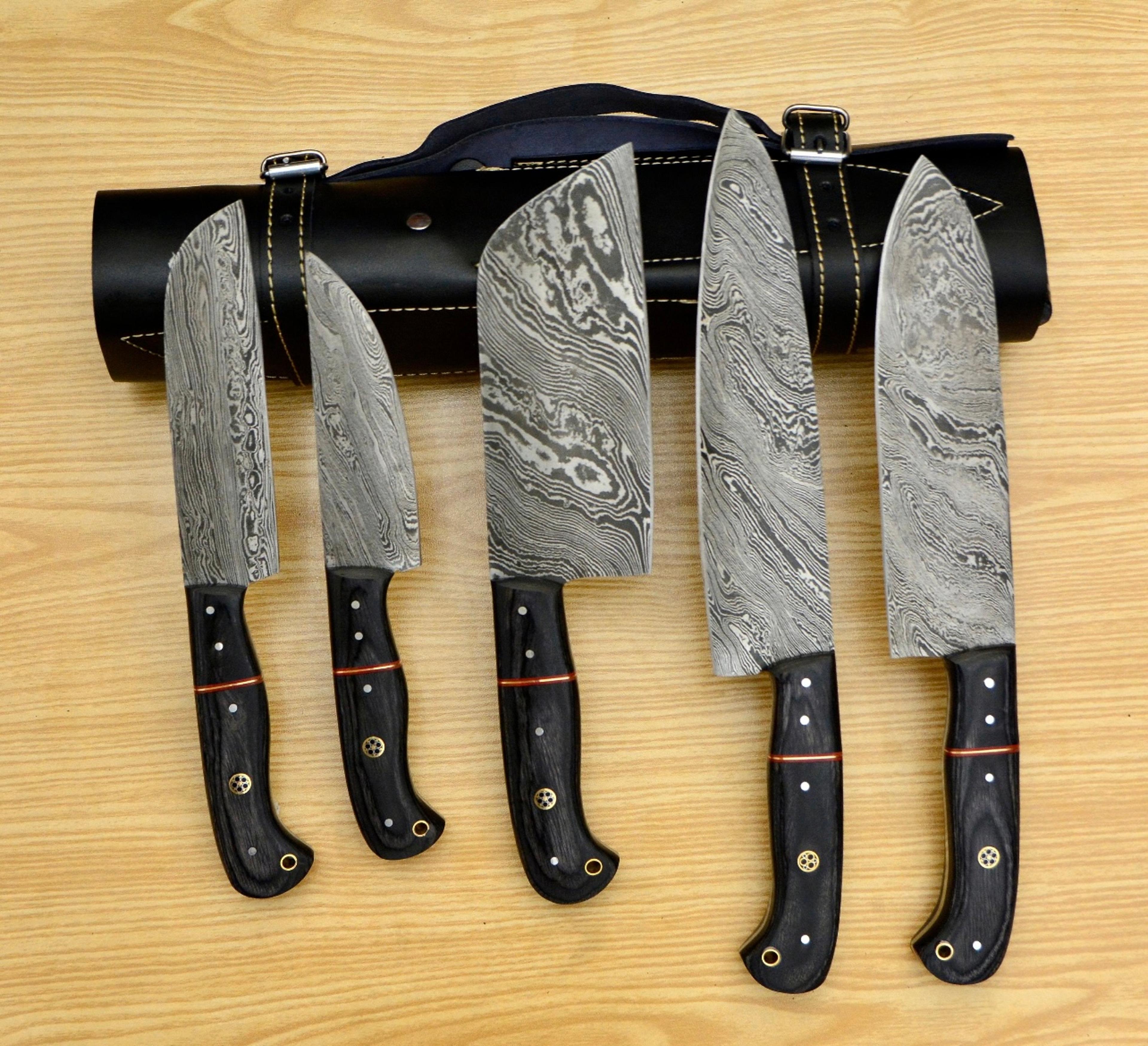 custom handmade damascus chef knives set of 5 pcs, damascus chef knife, damascus kitchen knives, christmas gifts, unique