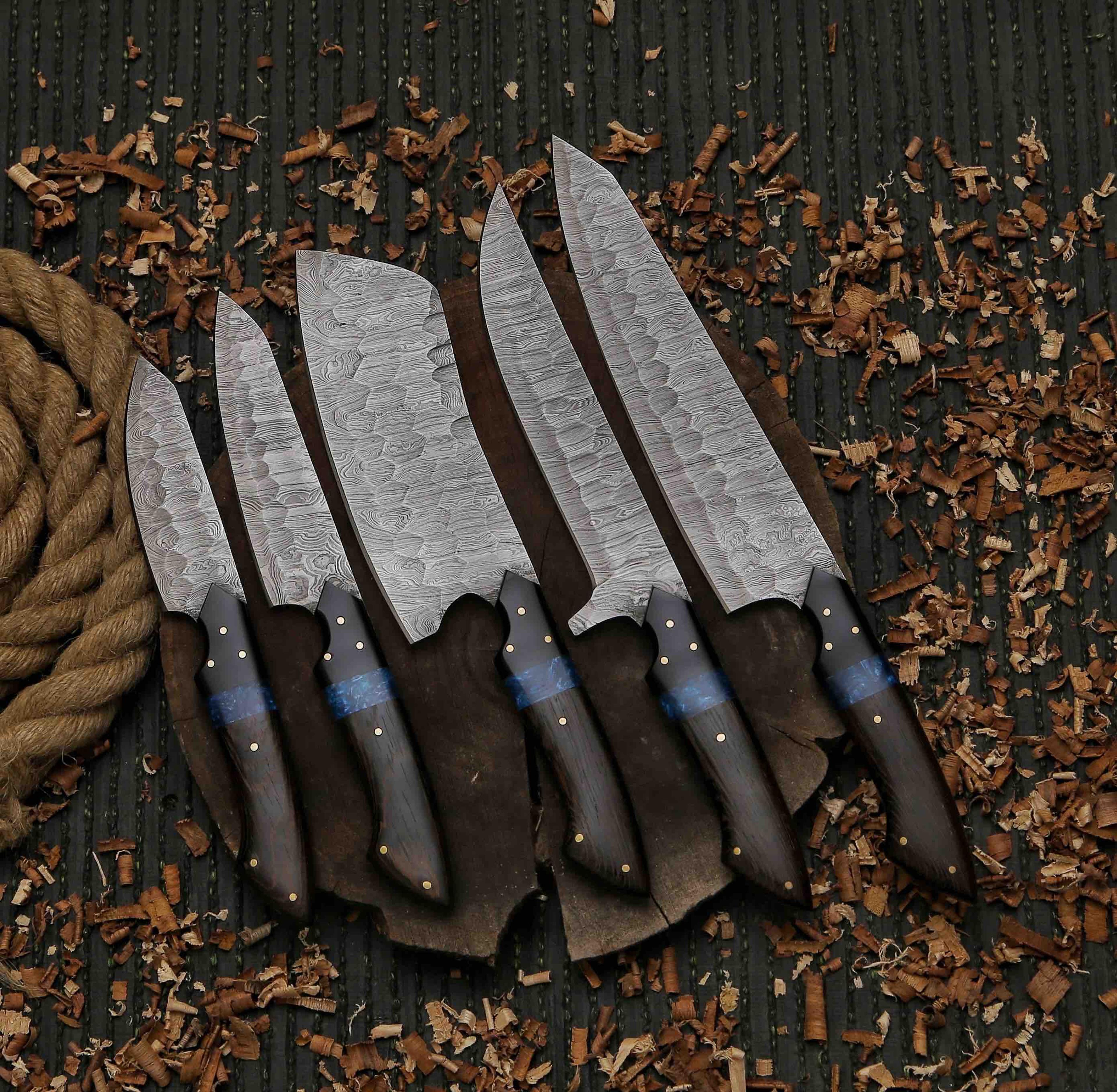 etched j2 steel chef knife, j2 kitchen knife with turquoise & wenge wood, bbq boning slicing knife gift for men