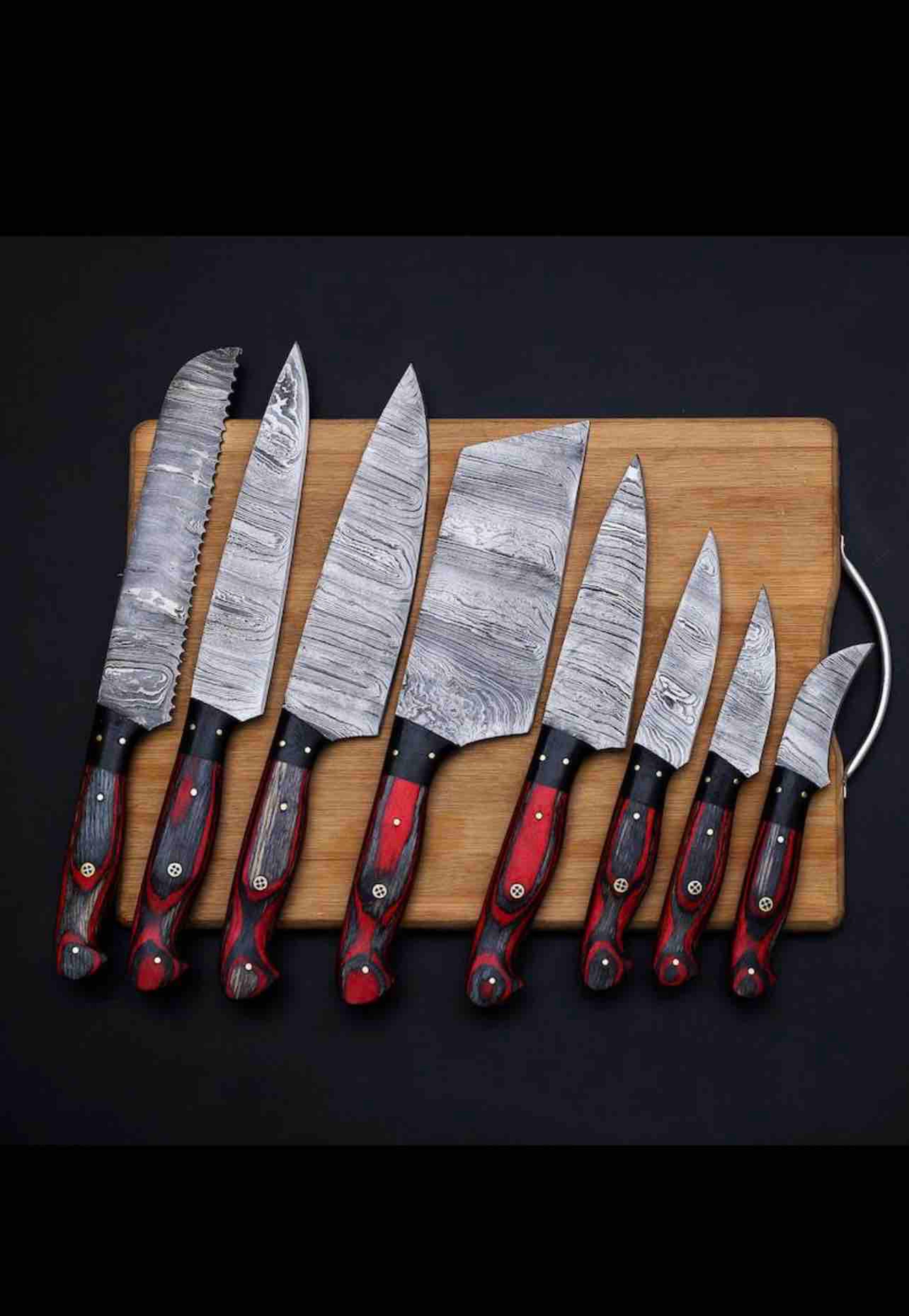 handmade damascus steel chef set of 8pcs with leather sheath custom christmas gift for him