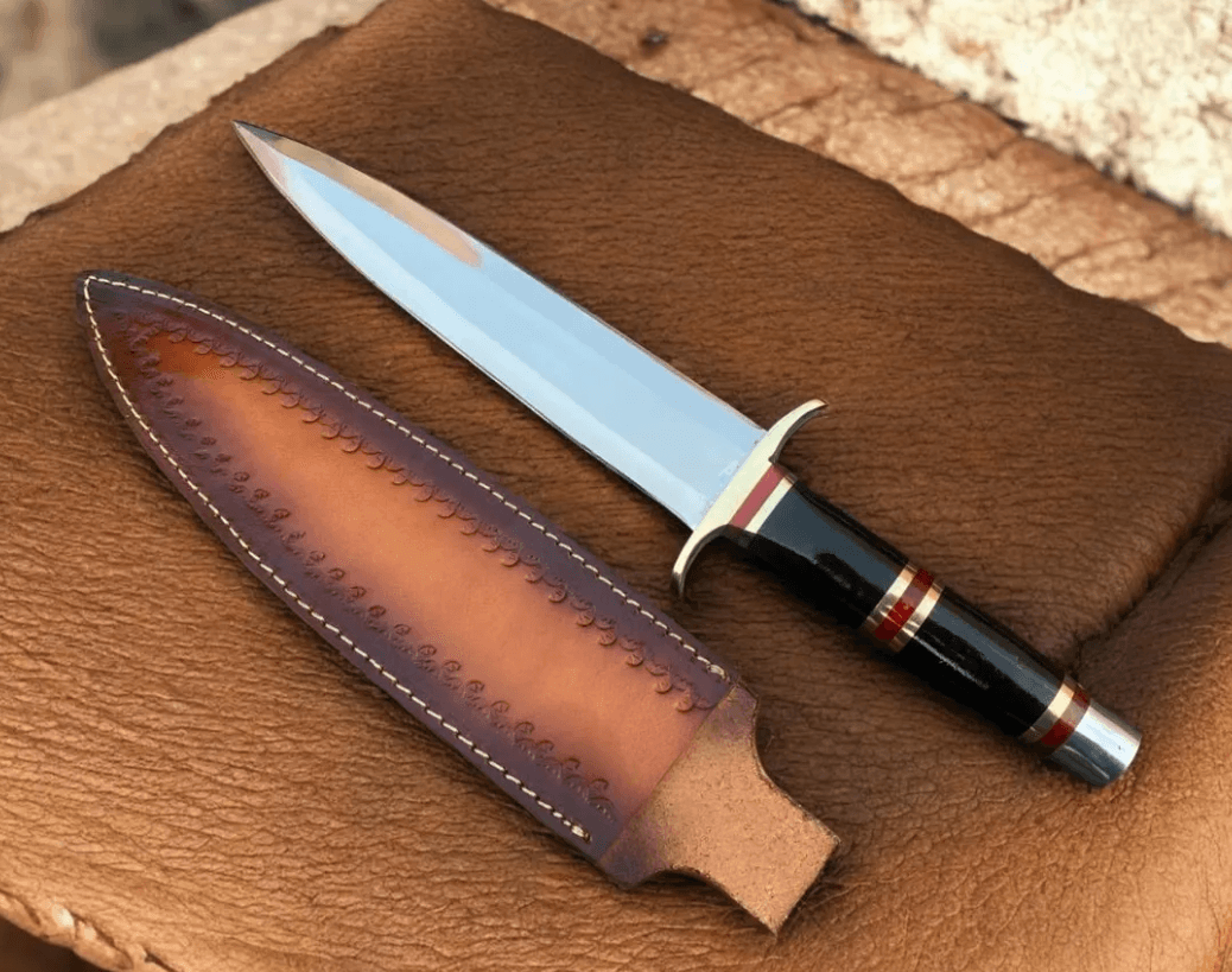 hand-forged 14 inch d2 steel bowie knife | horn handle & brass guard | full tang hunting knife | husband gift