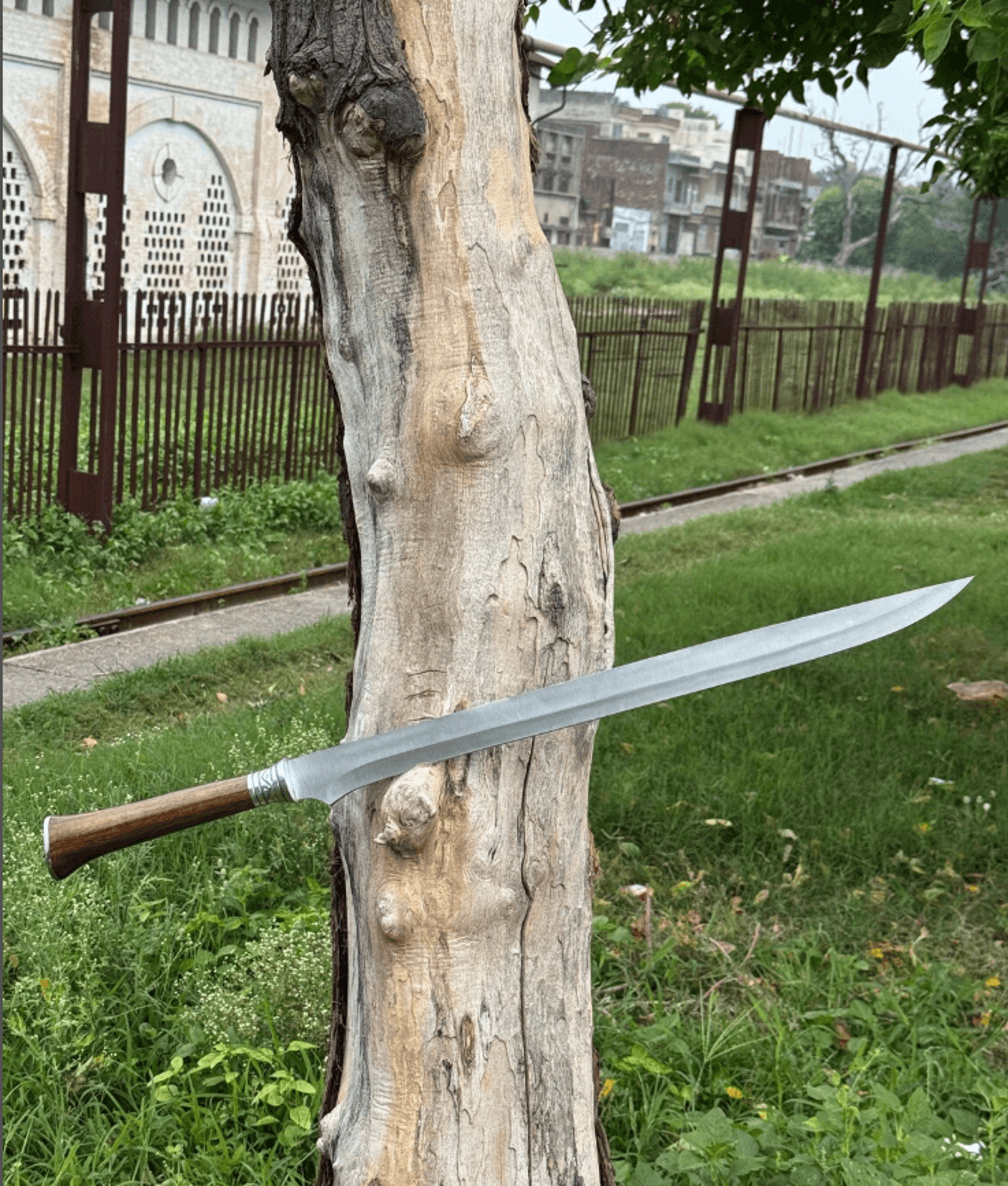 hand-forged gurkha sword with unique blade and wooden handle – collectible decorative gift for display