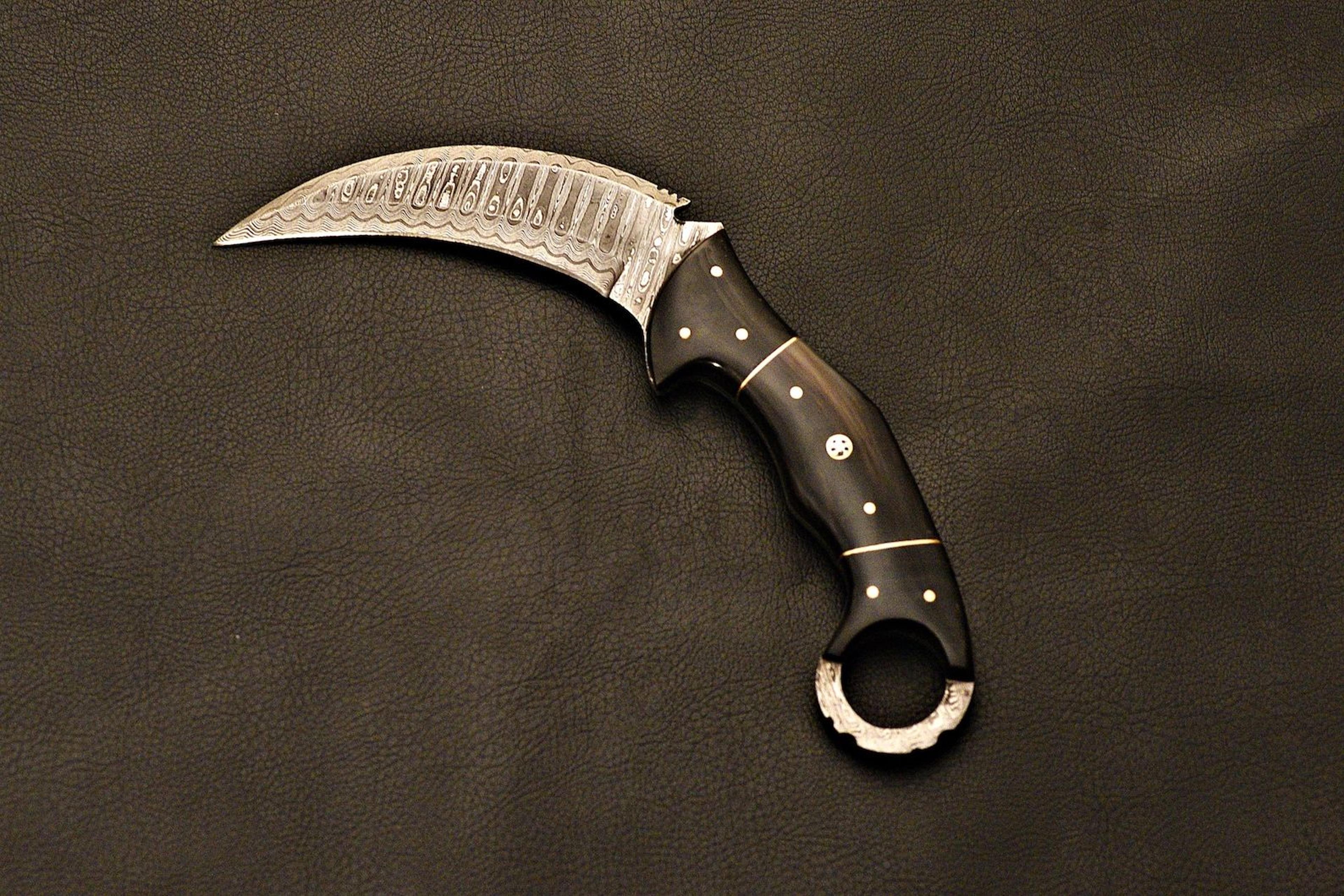 handmade damascus karambit knife | curved fixed blade with leather sheath groomsmen gifts