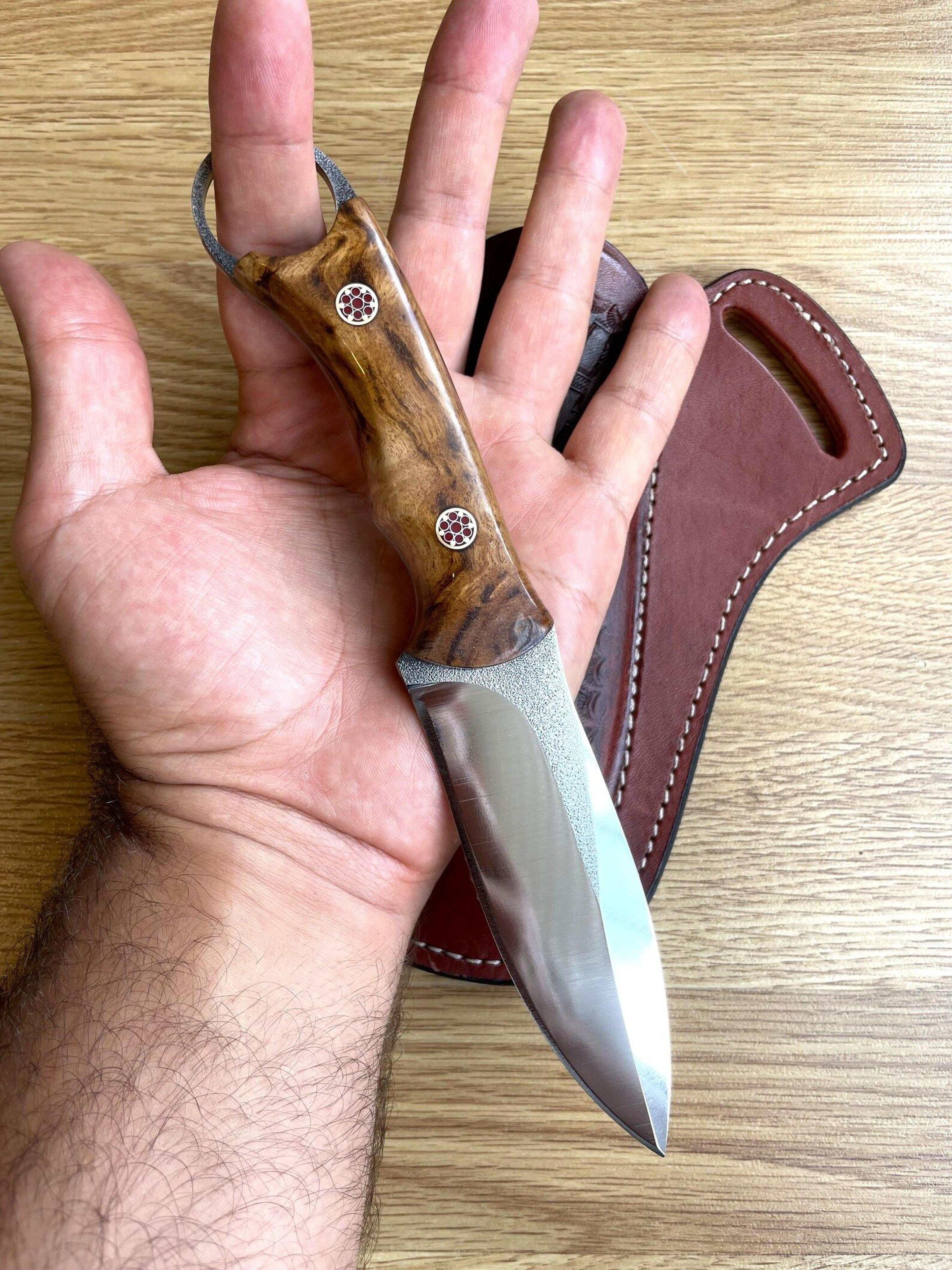hunting knife n690 steel full tang camping edc knife glossy chestnut wood handle