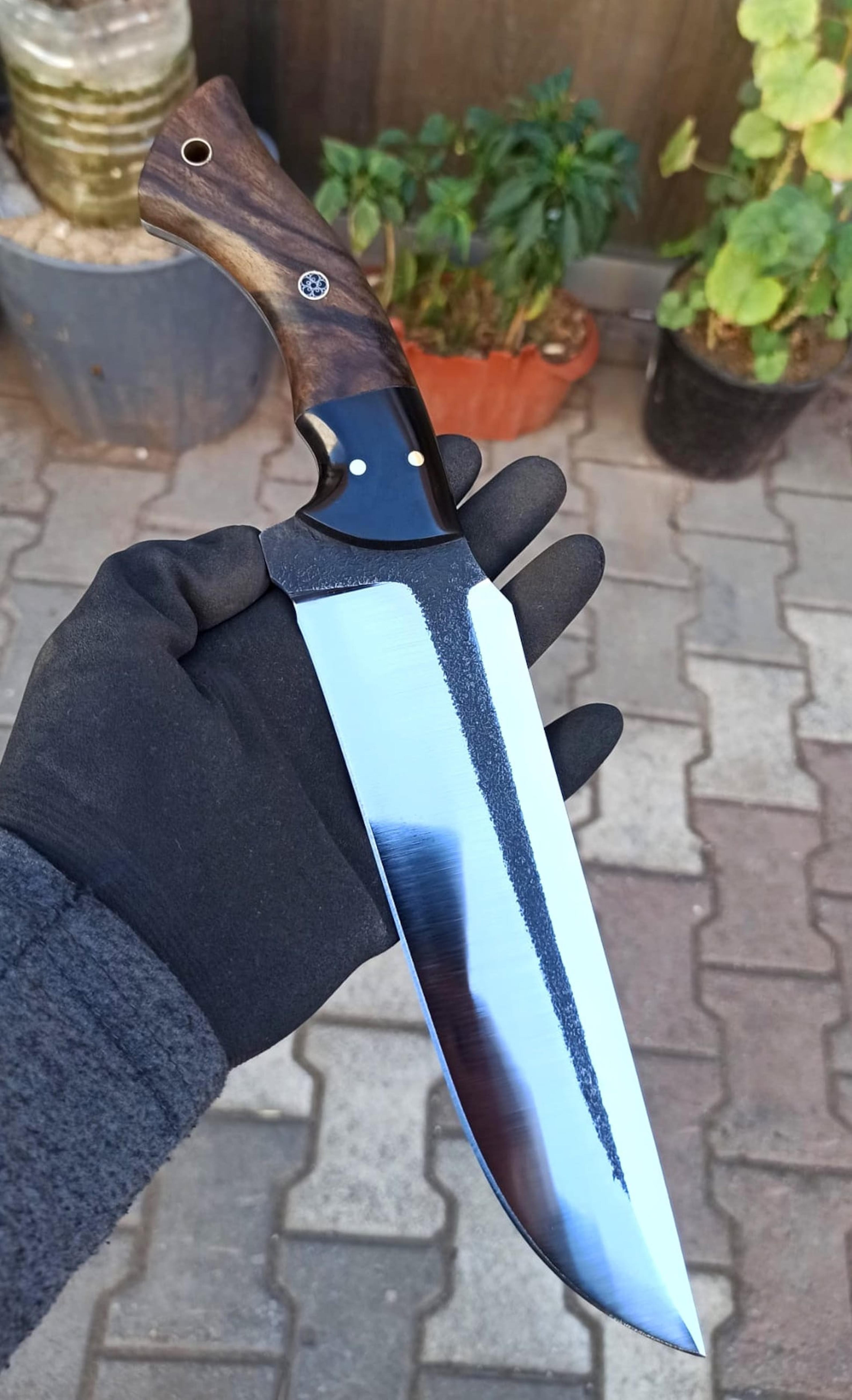 handmade 5160 steel hunting machete knife – walnut wood outdoor bush blade